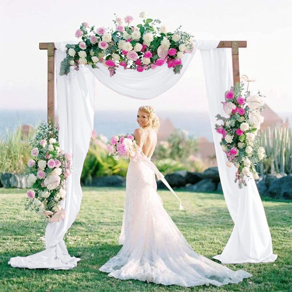 Vorhangstoff für Hochzeitsbögen, 6 m lang, Chiffon-Stoff, Vorhänge, 2 Paneele, weiße Chiffon-Vorhänge für romantische Hochzeitszeremonie, Empfang, Girlande, Chiffon-Stoff für Party, Zeremonie, Bogen