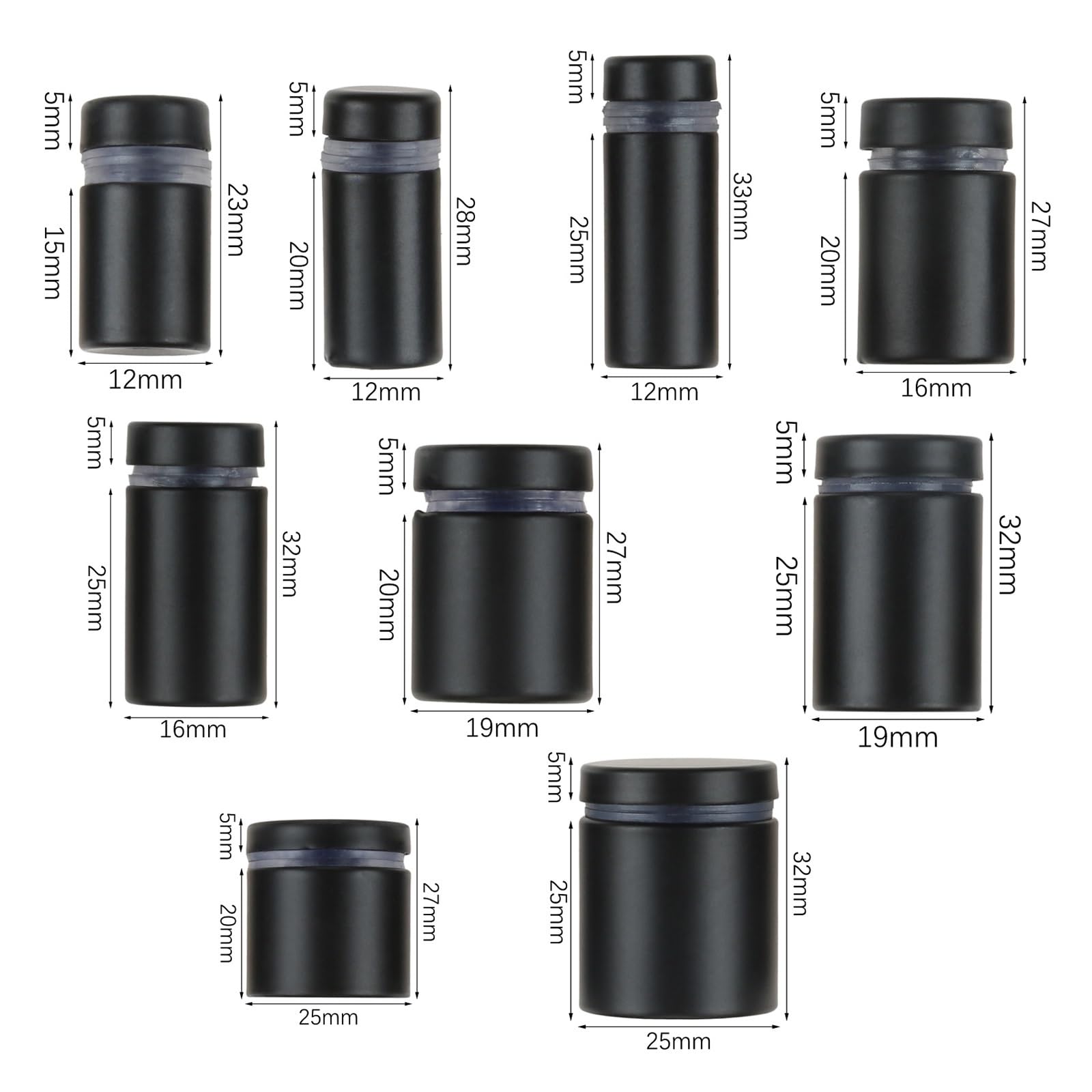 Wkręty dystansowe akrylowe do szyldów Szkło Stal nierdzewna Czarny Wiele rozmiarów 10 szt(16x25mm 10pcs)