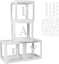 Baby Boxes with 42pcs Letters for Baby Shower Transparent Balloon Boxes Clear Balloon Box Blocks for Boy Girl Gender Reveal Party and Birthday Party (White)