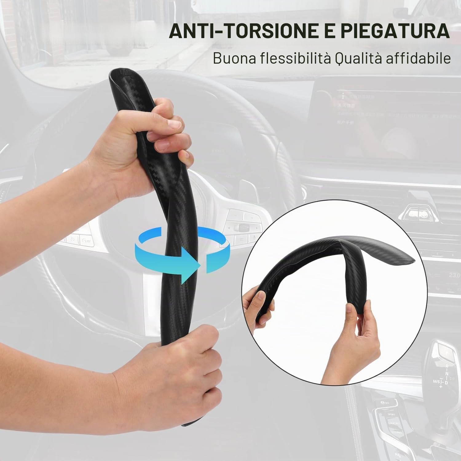 EINESIN 3x Coprivolante in Fibra di Carbonio Antiscivolo, Design Segmentato a Farfalla, Universale per il 99% delle Auto, Protezione e Rivestimento