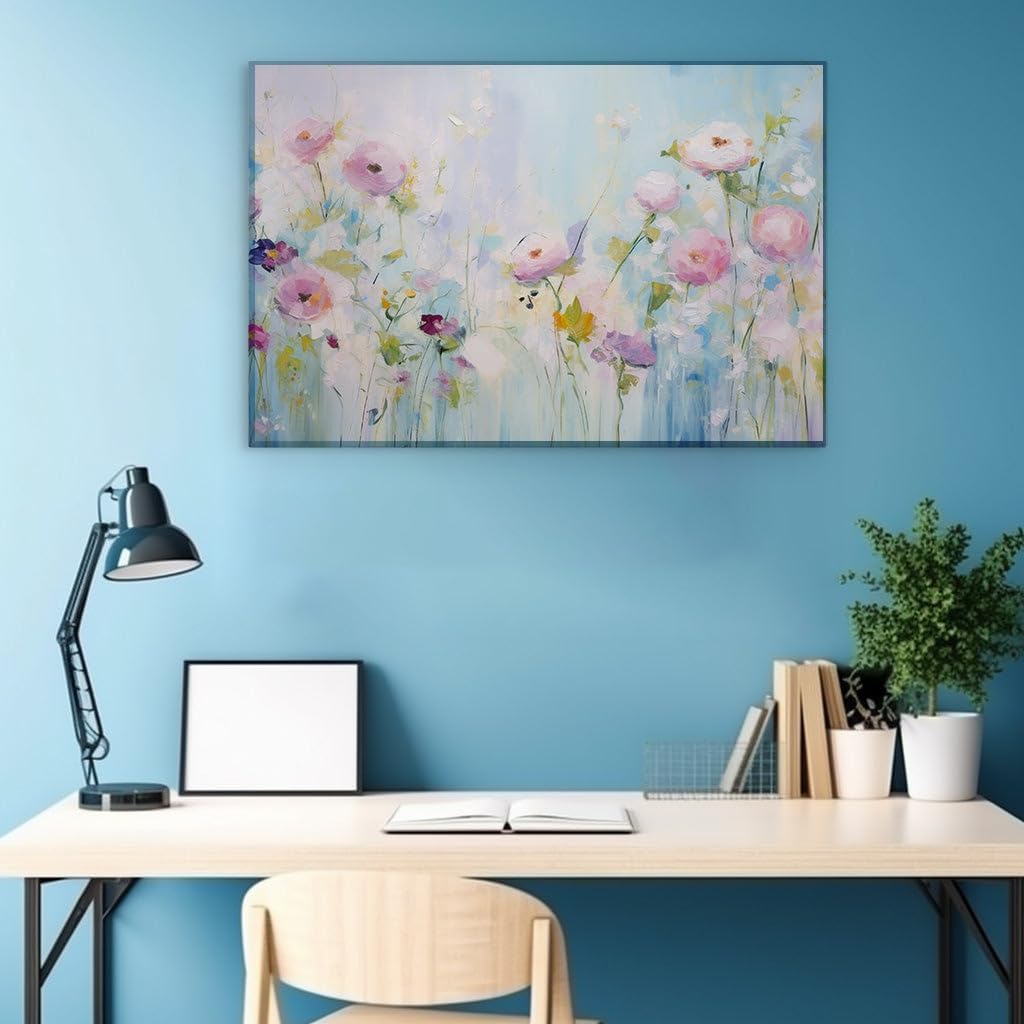 Canvas for Living room. Blossoming Abstraction in Hues of Serenity and Vigor, 27 x 18 inch Canvas Wall Art - Contemporary Masterpieces - Modern Home Decor