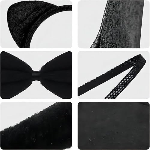 Miniatura 4 de 5 piezas de gato mujer disfraz de Halloween negro Catsuit para mujeres Halloween Cosplay disfraz de lujo