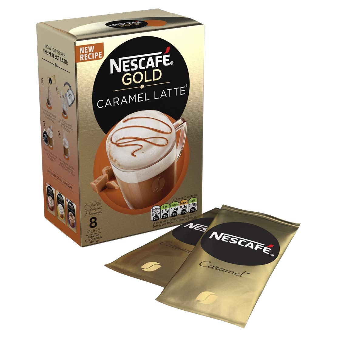 Nescafe Gold Caramel Latte Instant Coffee 8 x 17g Sachets (Pack of 6