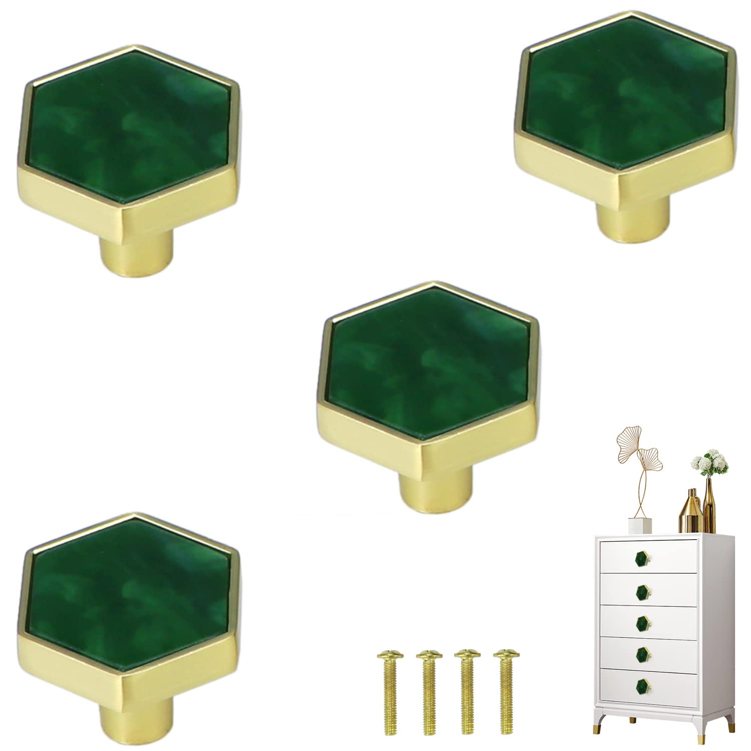 Brosay Gold Hexagon Cabinet Knobs Dresser Drawer Knobs Modern Furniture Knob and Handles Kitchen Cabinet Handles with White Zinc Alloy Cupboard Door