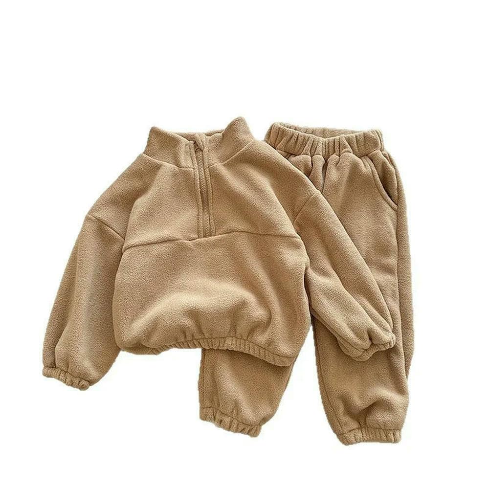 GLDFW Autunno Ragazze 2PCS Abbigliamento Set Pile Stand Collar Pullover Abiti Allentati Sport Pantaloni Tuta Bambini Ragazza Outfits