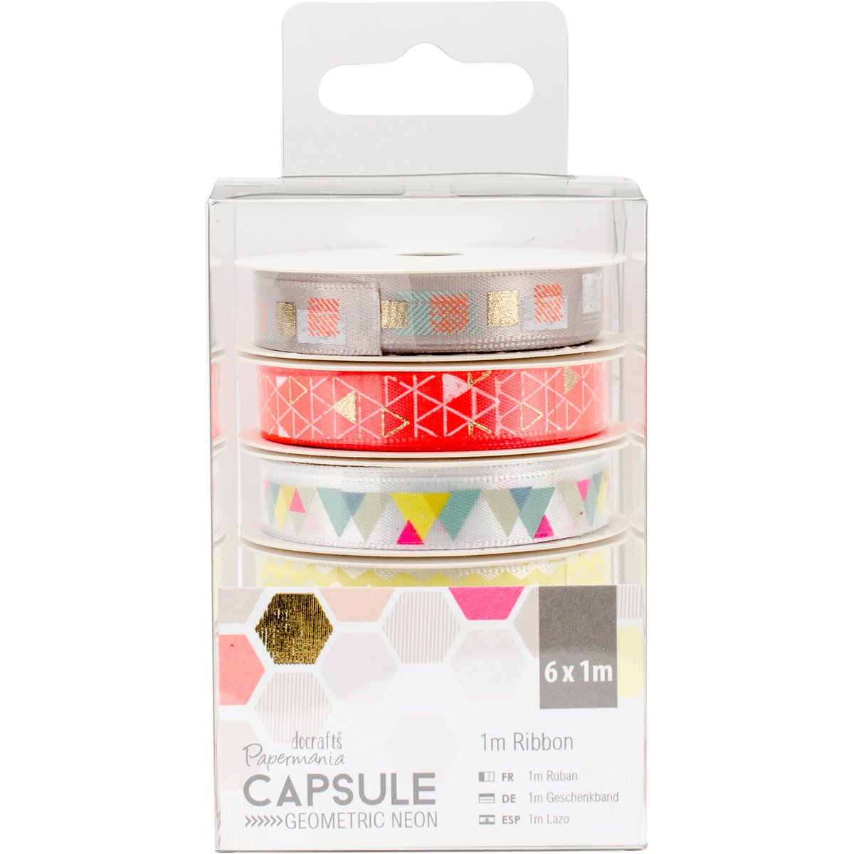 Docrafts Papermania Geometric Neon Ribbon 1M 6/Pkg
