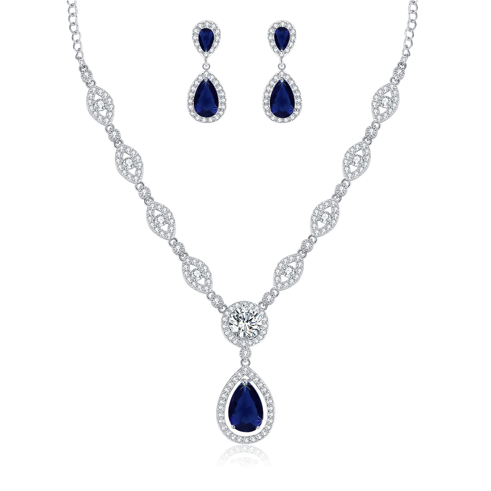 GULICXAAA Cubic Zirconia CZ Silver Plated Base Women's Party Jewelry Set Earrings Pendant Necklace