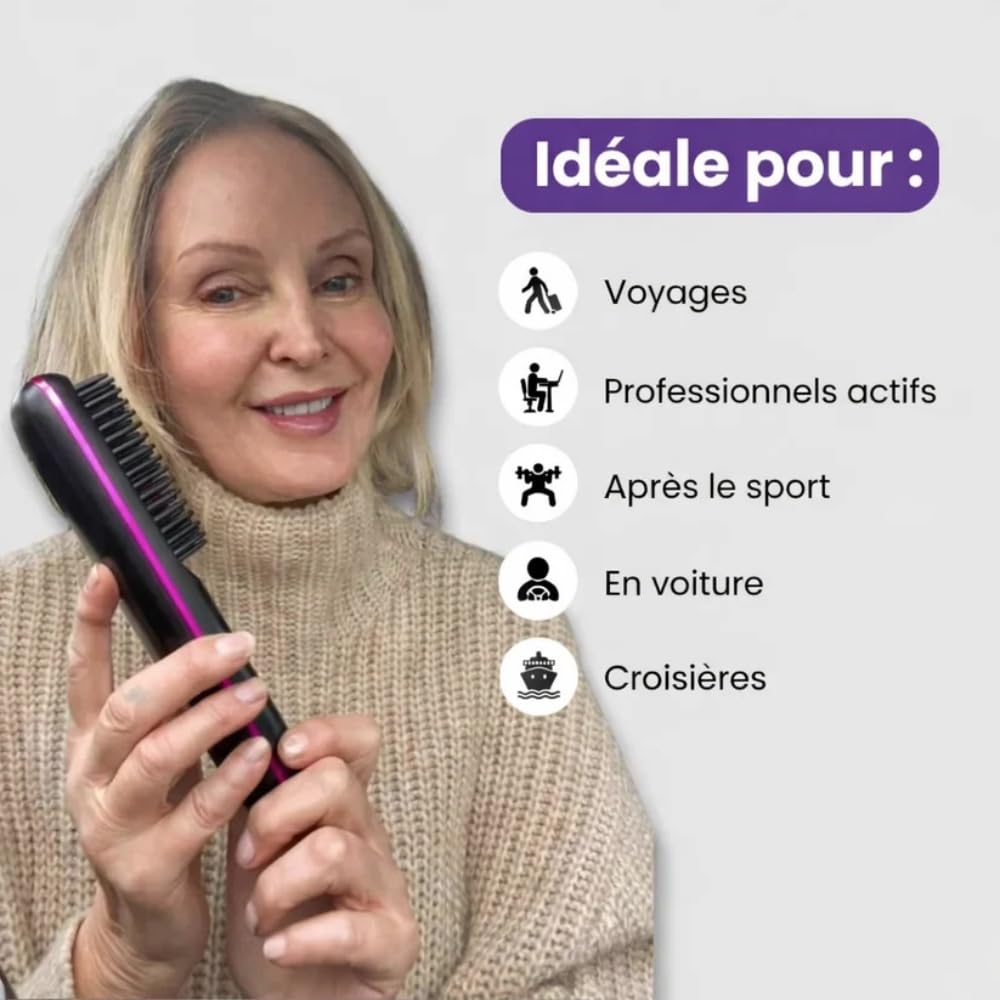 Seykia Brosse à Lisser, 3 réglages de température,Rechargeable USB, avec Écran LED,On peut l'emporter partout avec soi, pour les voyages