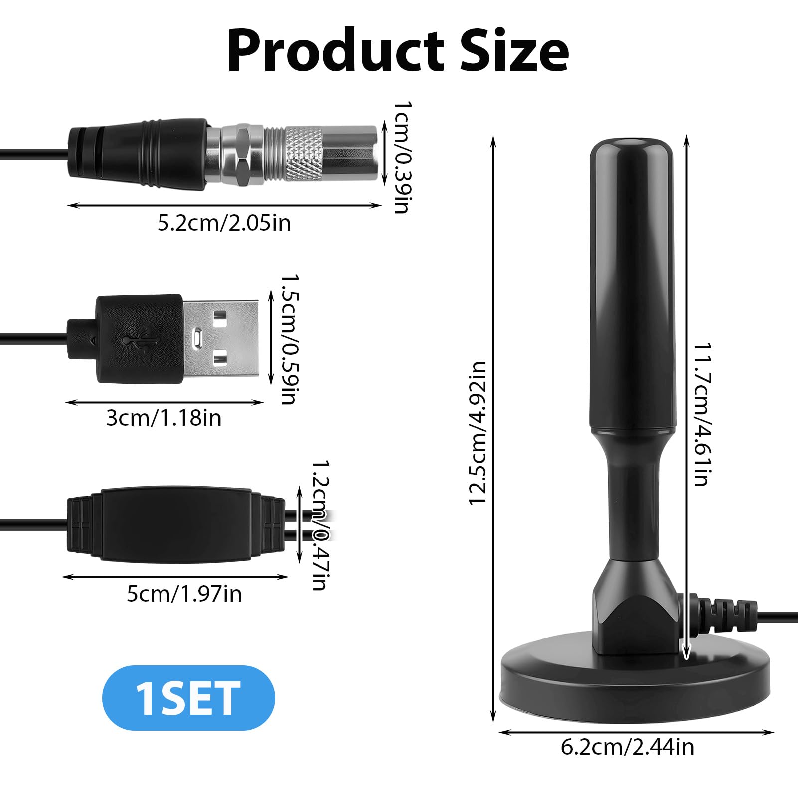 Antenne TV IntéRieur Puissante, HD Haute Performance avec Base Magnétique, Réception 360° Compatible 4K UHD & DVB-T2 Câble Coaxial 3m pour Télévision Intelligente Antenne TNT sans Abonnement