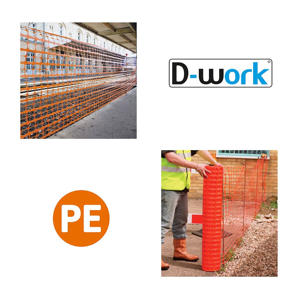D-Work Rete di delimitazione e markup HT – 50 metri x 1 metro – 100 mm di maglie – PE arancione di alta qualità – resistenza 2,1 kN/m – Anti UV – uso intensivo