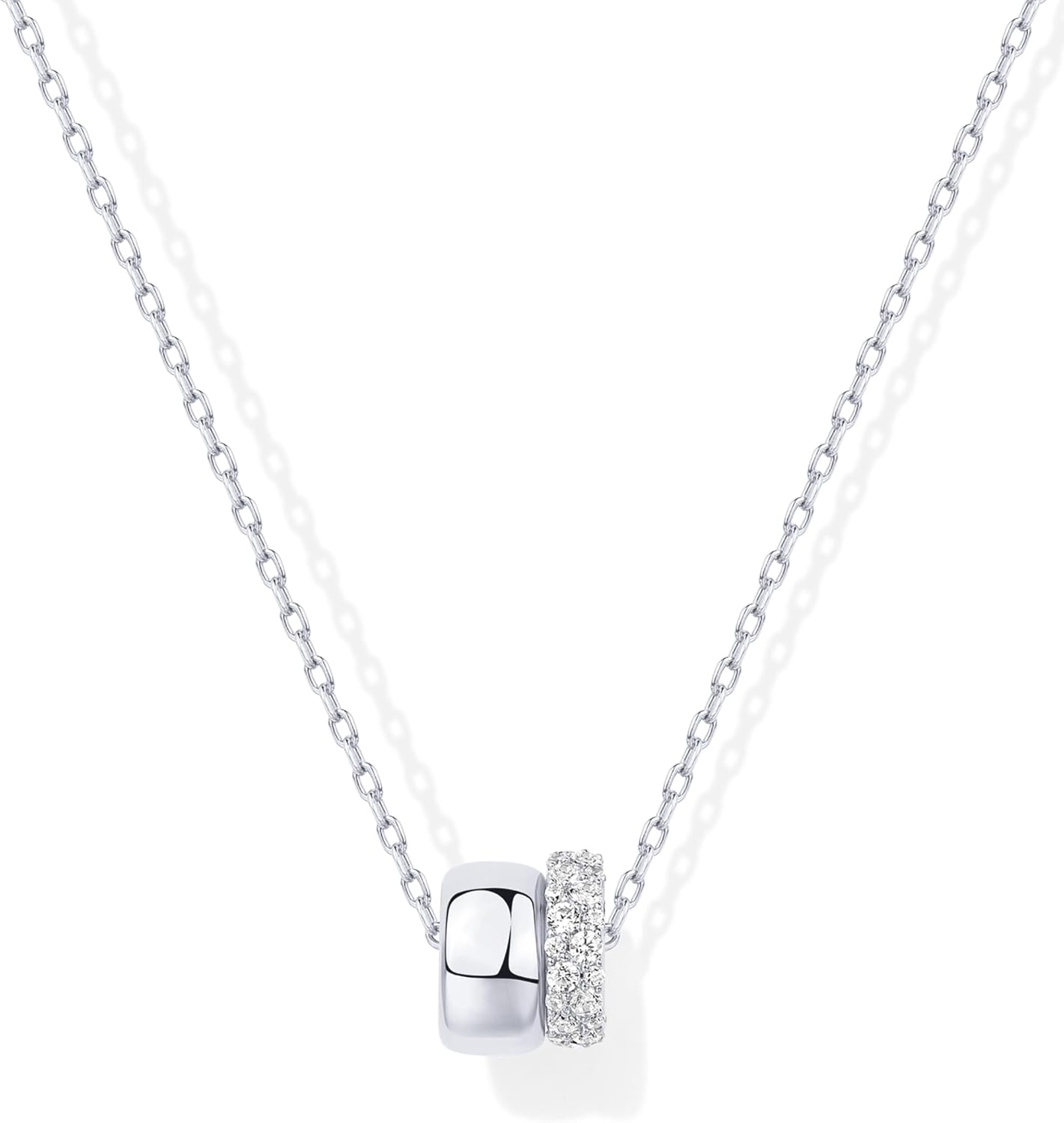 PAVOI 14K Gold Plated Cubic Zirconia Rondelle Pendant Necklace for Women | Two-Toned Dainty CZ Necklaces
