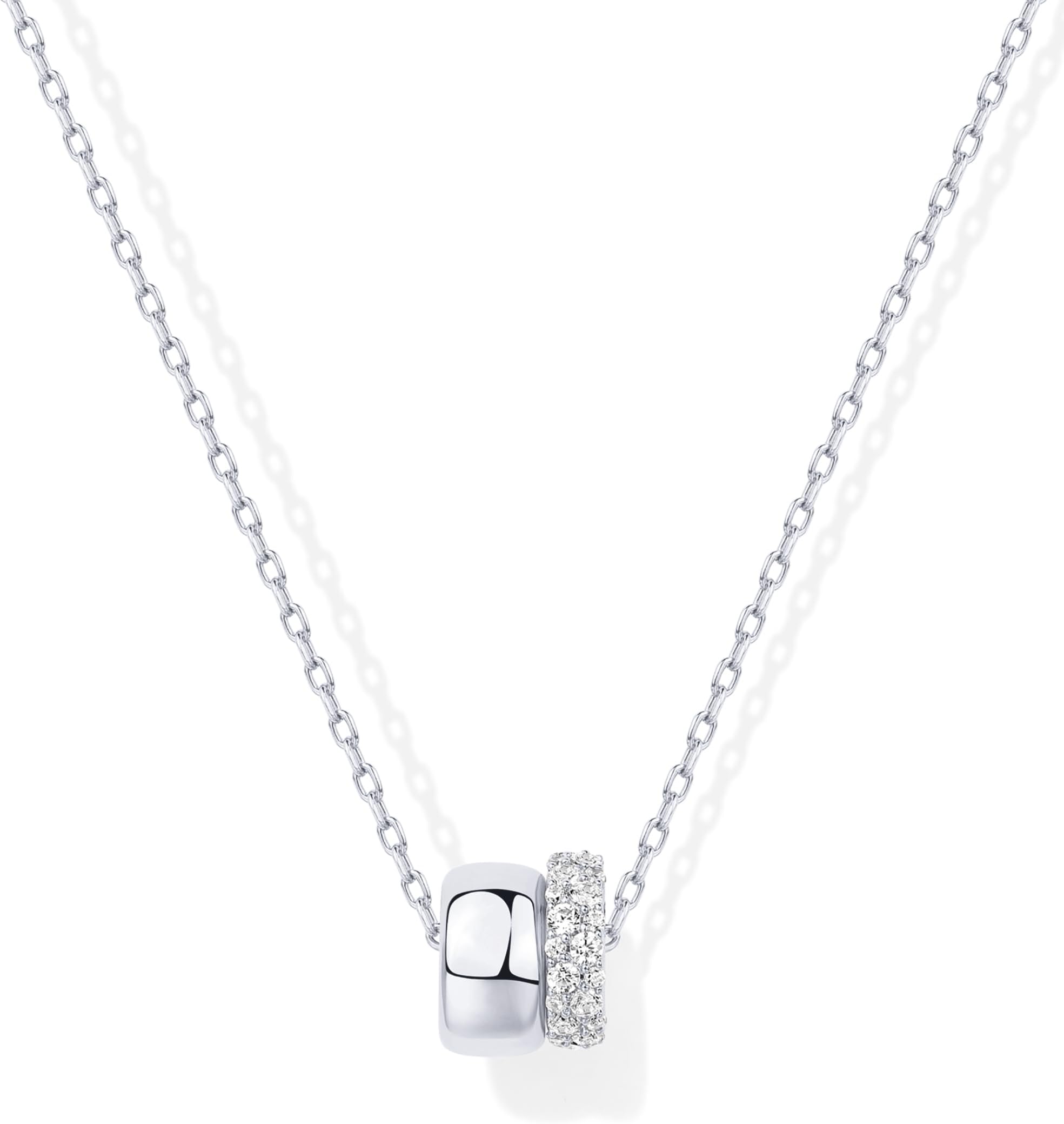 14K Gold Plated Cubic Zirconia Rondelle Pendant Necklace for Women | Two-Toned Dainty CZ Necklaces