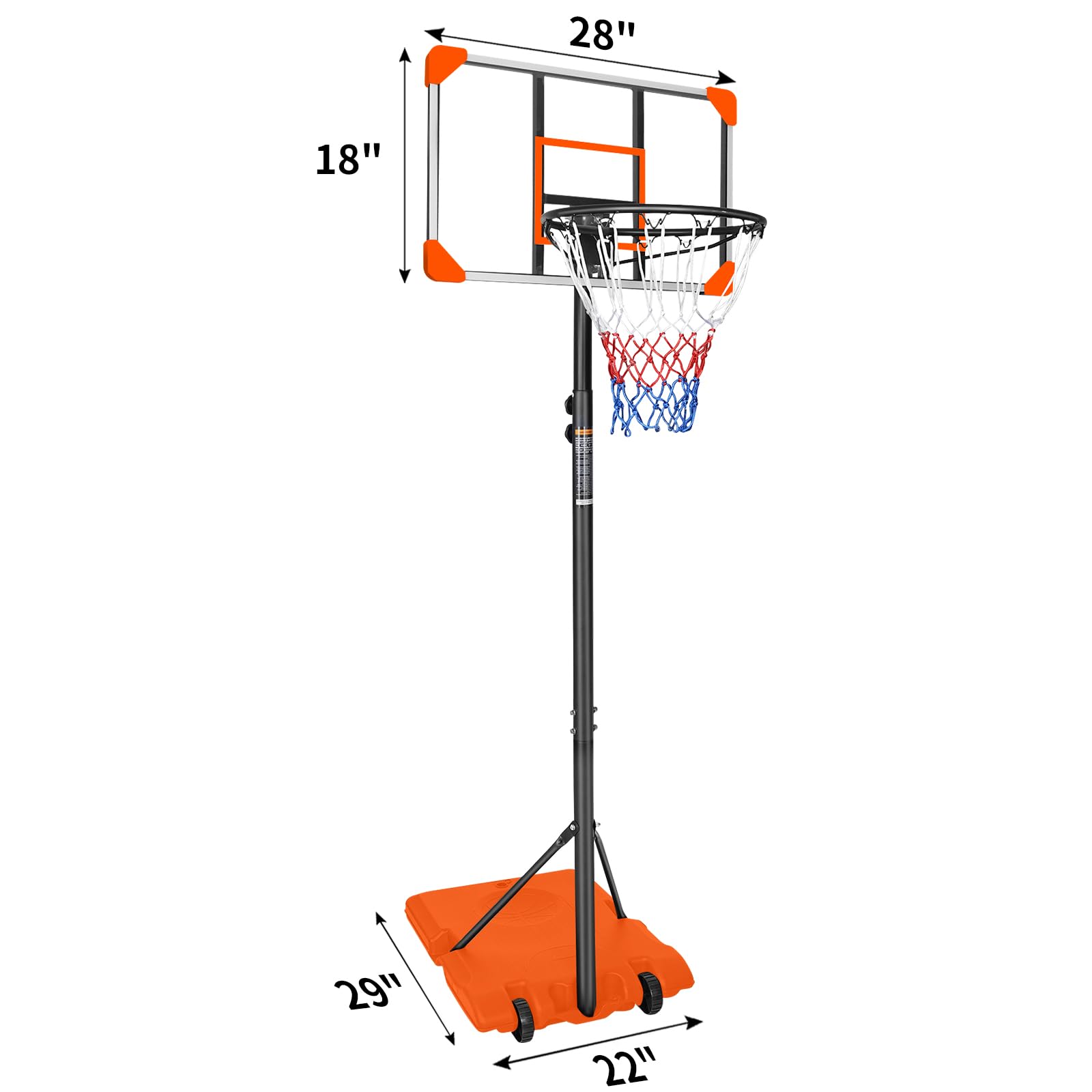 Portable Basketball Hoop Goals Outdoor System, 7Ft Adjustable Junior Basketball Stand Freestanding w/Stable Base & Wheels, Basketball Court for Indoor/Outdoor, After-School Entertainment (Orange)