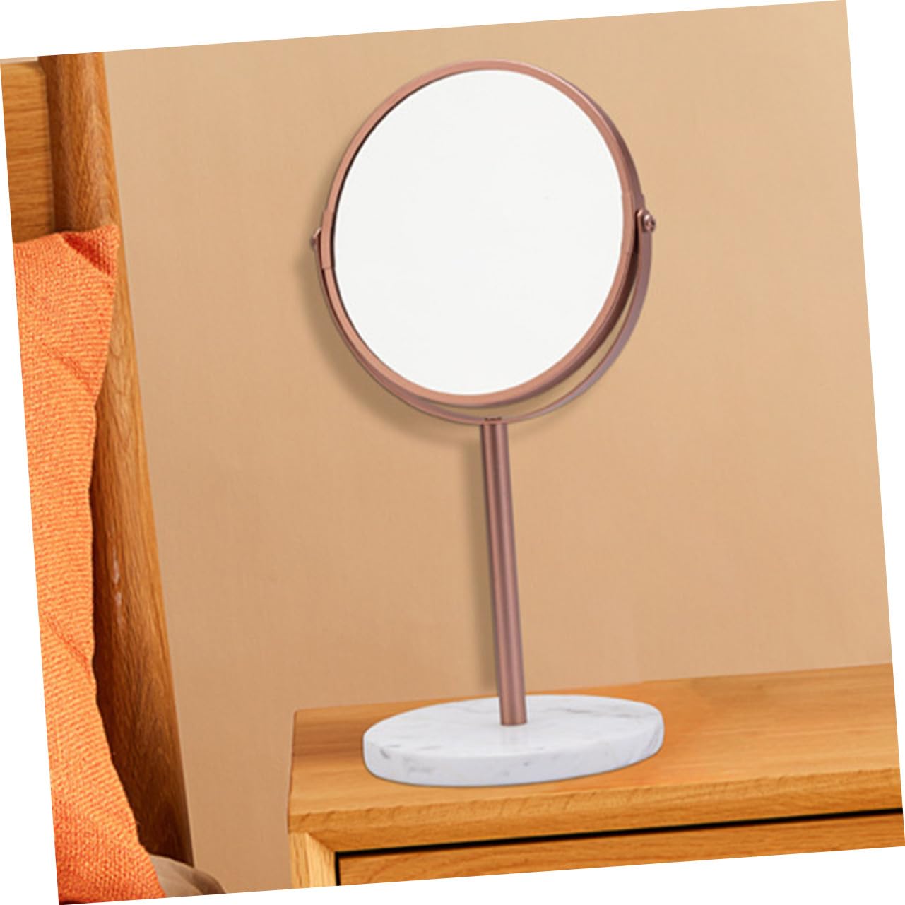 TOPPERFUN Specchio da Trucco Ingrandimento 2x e Rotazione Libera in Marmo e Metallo per Toeletta e Tavoli da Vanity Design Elegante e Funzionale