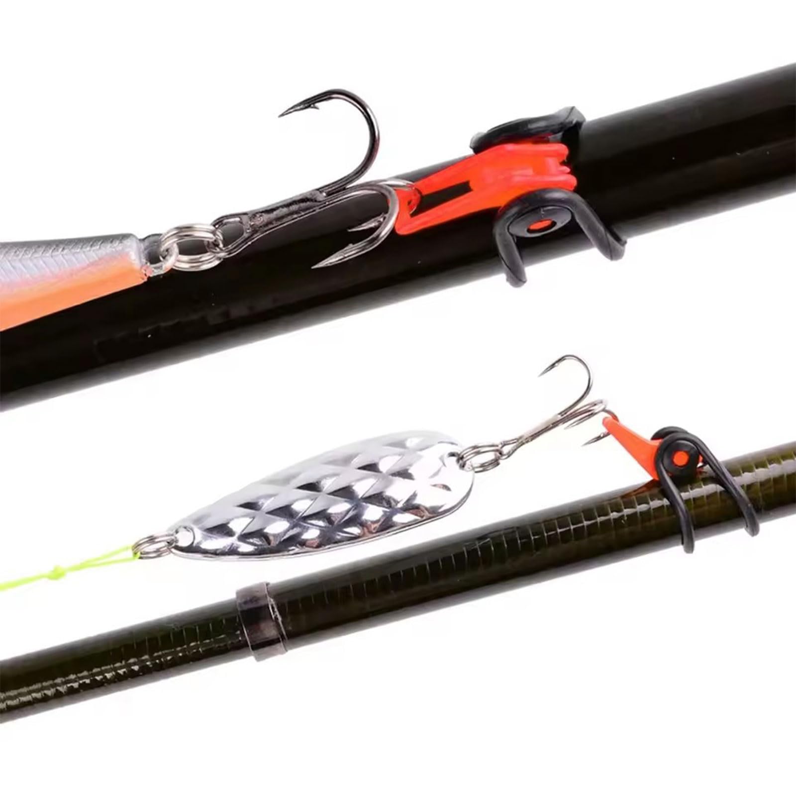 Cintre De Leurre,Crochet de Canne à Pêche,Pêche Porte Appât,40 Pièces Porte-Hameçons en Plastique,Accroche Leurre,pour Fixation Accessoires de Canne à pêche,Noir,Orange