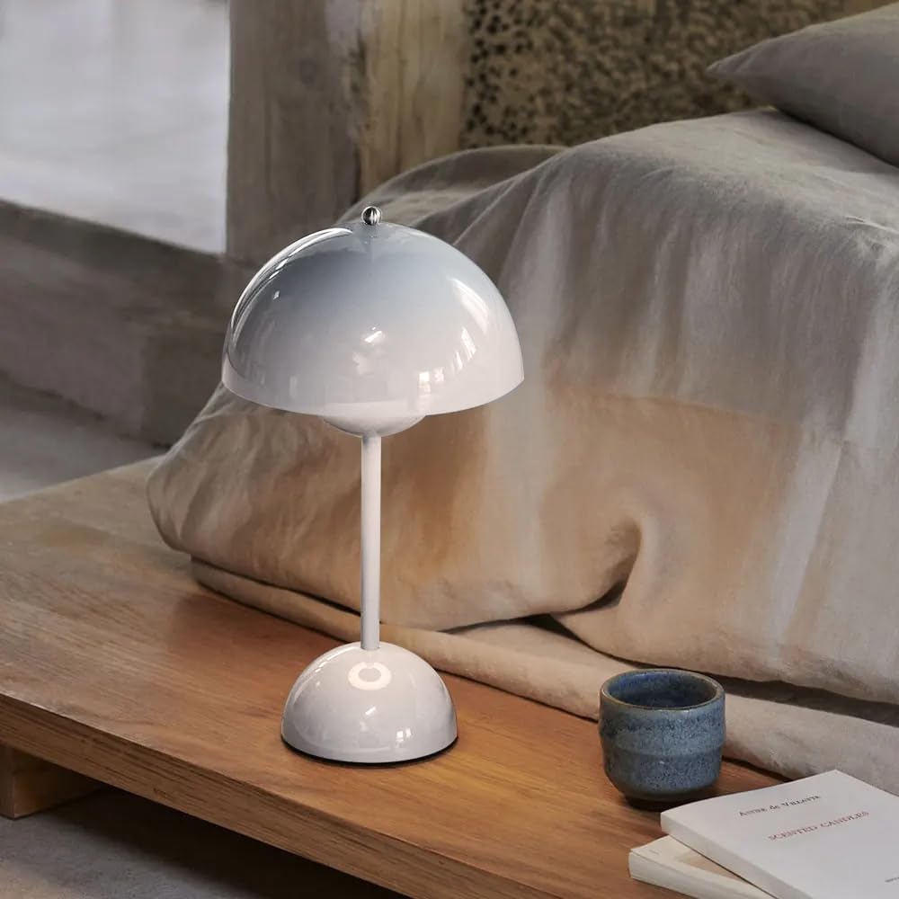 ELINKUME Mushroom Dimming Table Bedside Lamp,3 Color Gray Desk Lamp(3000K/4000K/6000K),USB LED Night Light with Metal Lampshade for Home,Living Room,Bedroom,Study,Office,Kid's Room