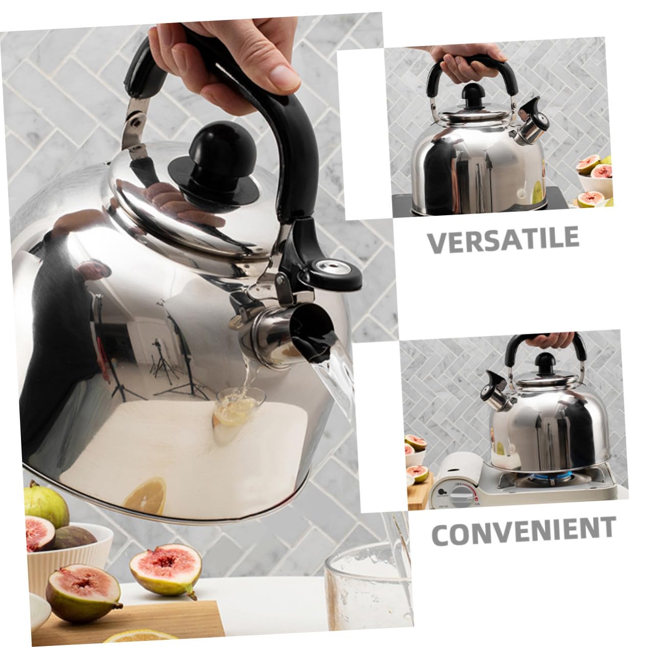 TOYANDONA Hervidor de Agua de Acero Inoxidable con Silbato Audible Mango Ergonómico Apto para Estufas de Gas Inducción y Eléctricas Fácil de Limpiar y