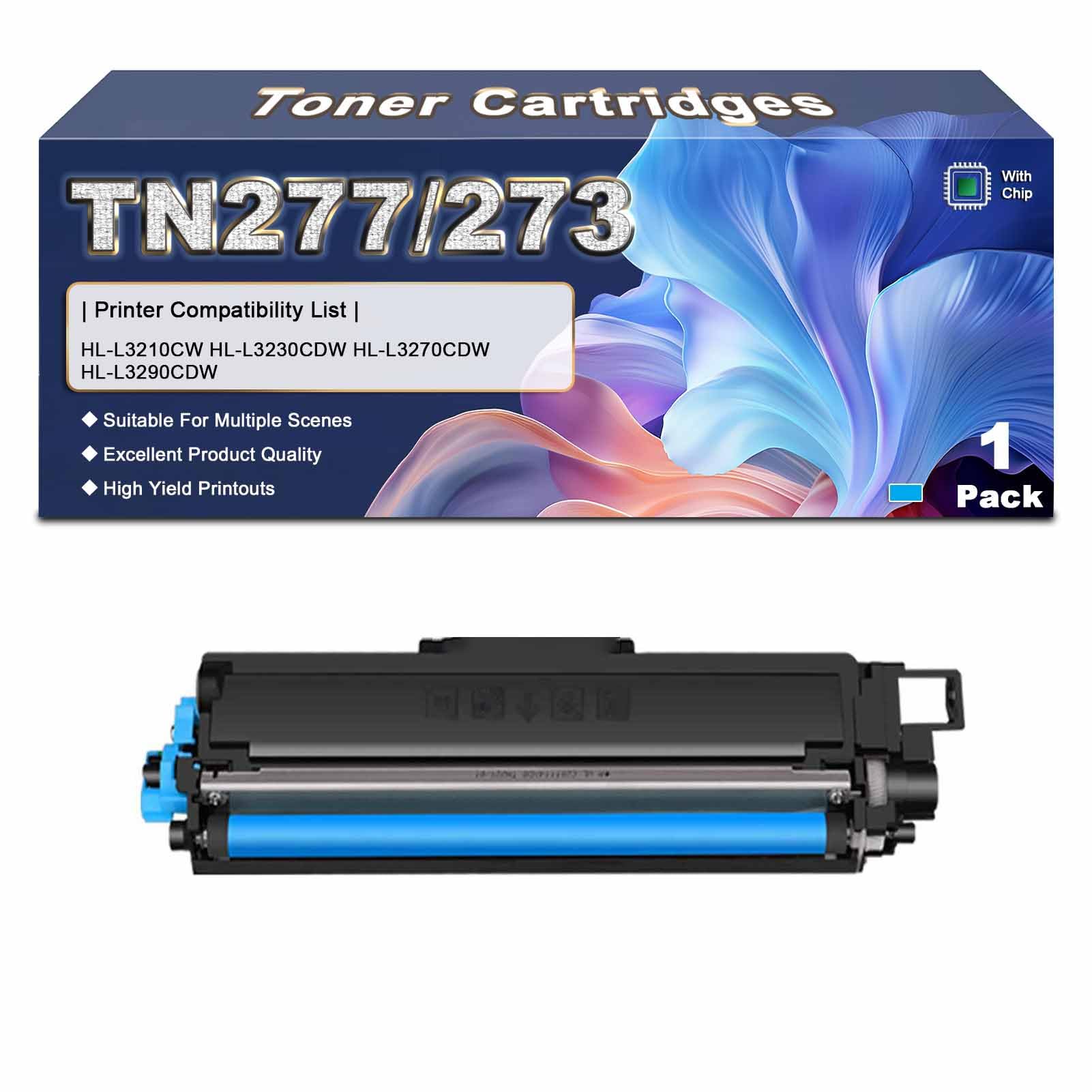 TN277 TN273 TN-277 TN-273 Toner Cartridge High Yield Replacement for Brother HL-L3210CW HL-L3230CDW HL-L3270CDW HL-L3290CDW Printers, 3,000 Black Pages 2,300 Color Pages Cyan