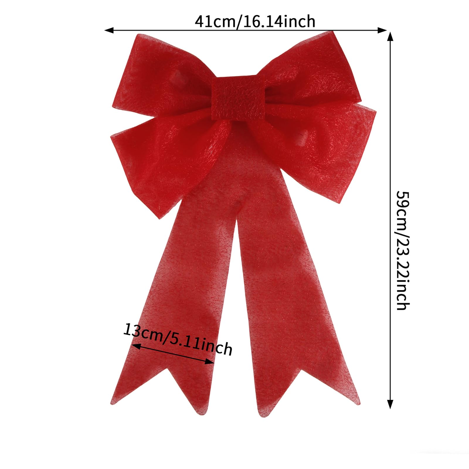 Puntale per albero di Natale con fiocco rosso illuminato a LED, da appendere, decorazione per la casa, per vacanze e feste invernali (rosso 1, 59 x 41 cm)