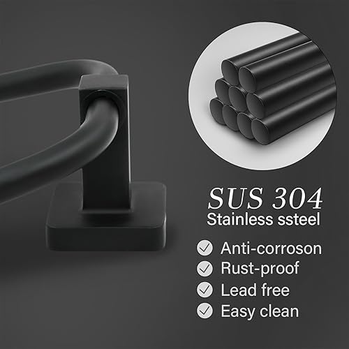 Miniatura 5 de Toallero para pared de baño, toallero de mano de acero inoxidable, resistente para baño, cocina (negro)