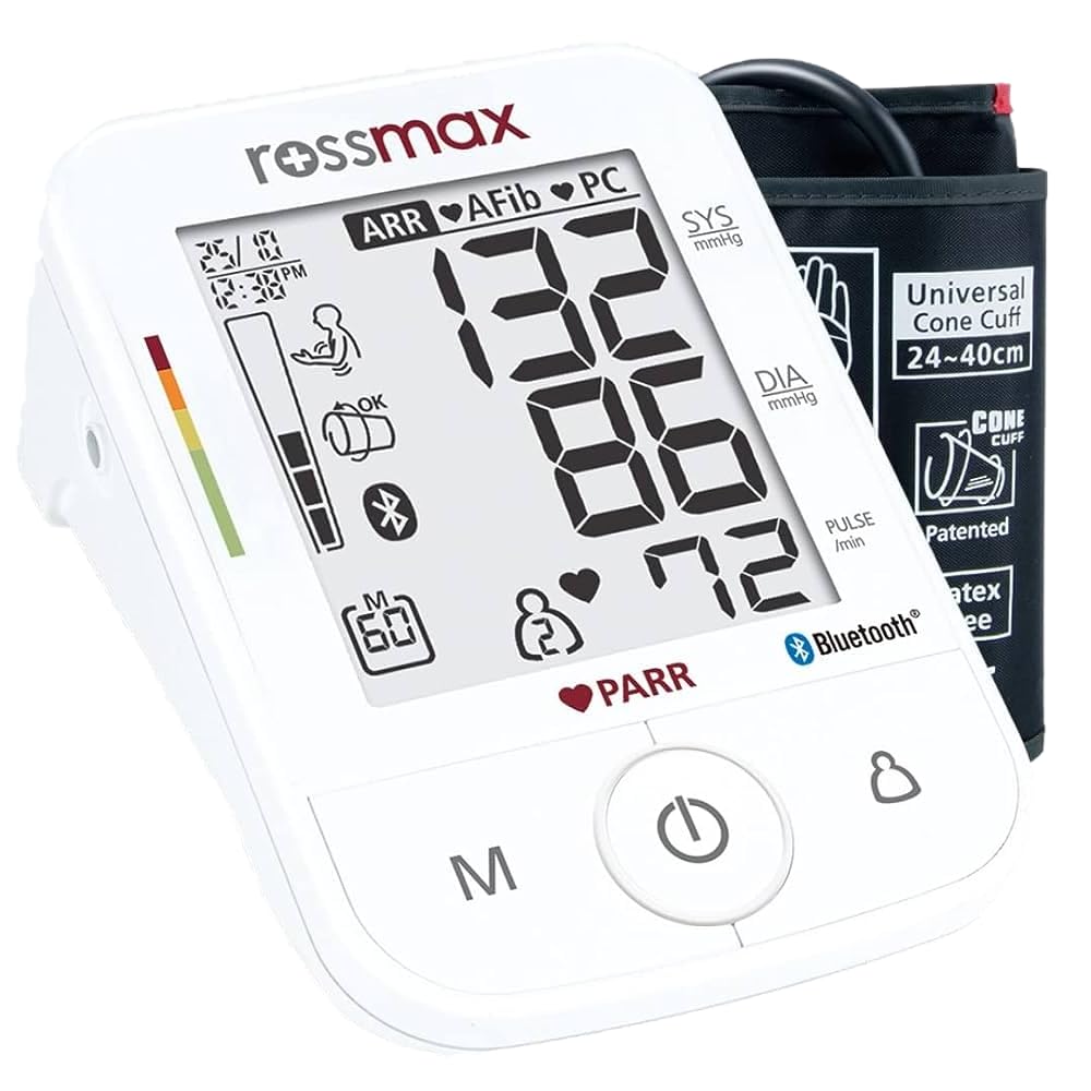 ROSSMAX X5 BT – Tensiómetro por encima del brazo Bluetooth - Automático y clínicamente validado - Monitor de presión sanguínea con pantalla LCD grande - Detecta AFib y PC - Detecta latidos cardíacos