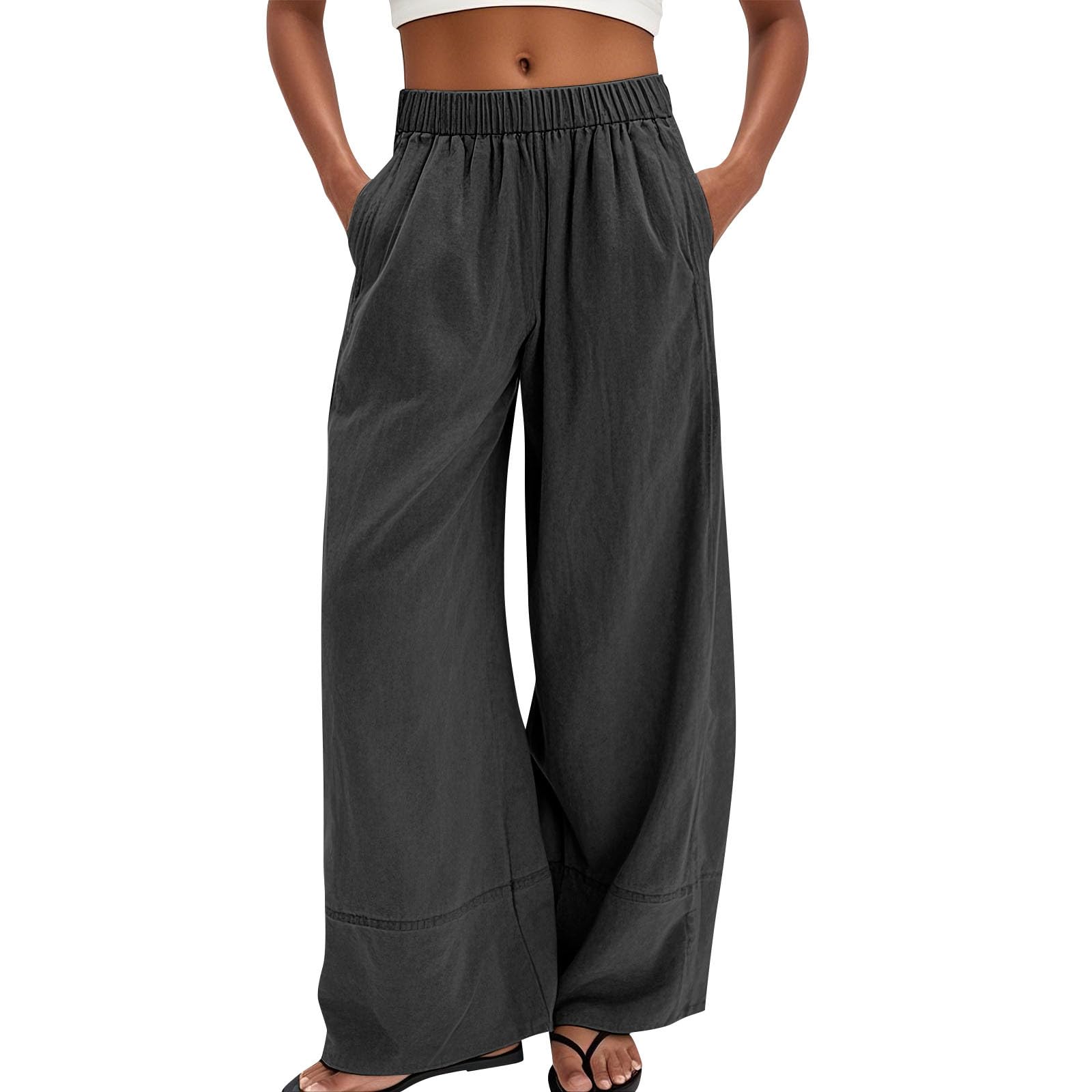 Gumipy Womens Linen Pants Pleated Casual Flowy High Waisted Wide Leg Palazzo Pants Baggy Beach Boho Lounge Pant