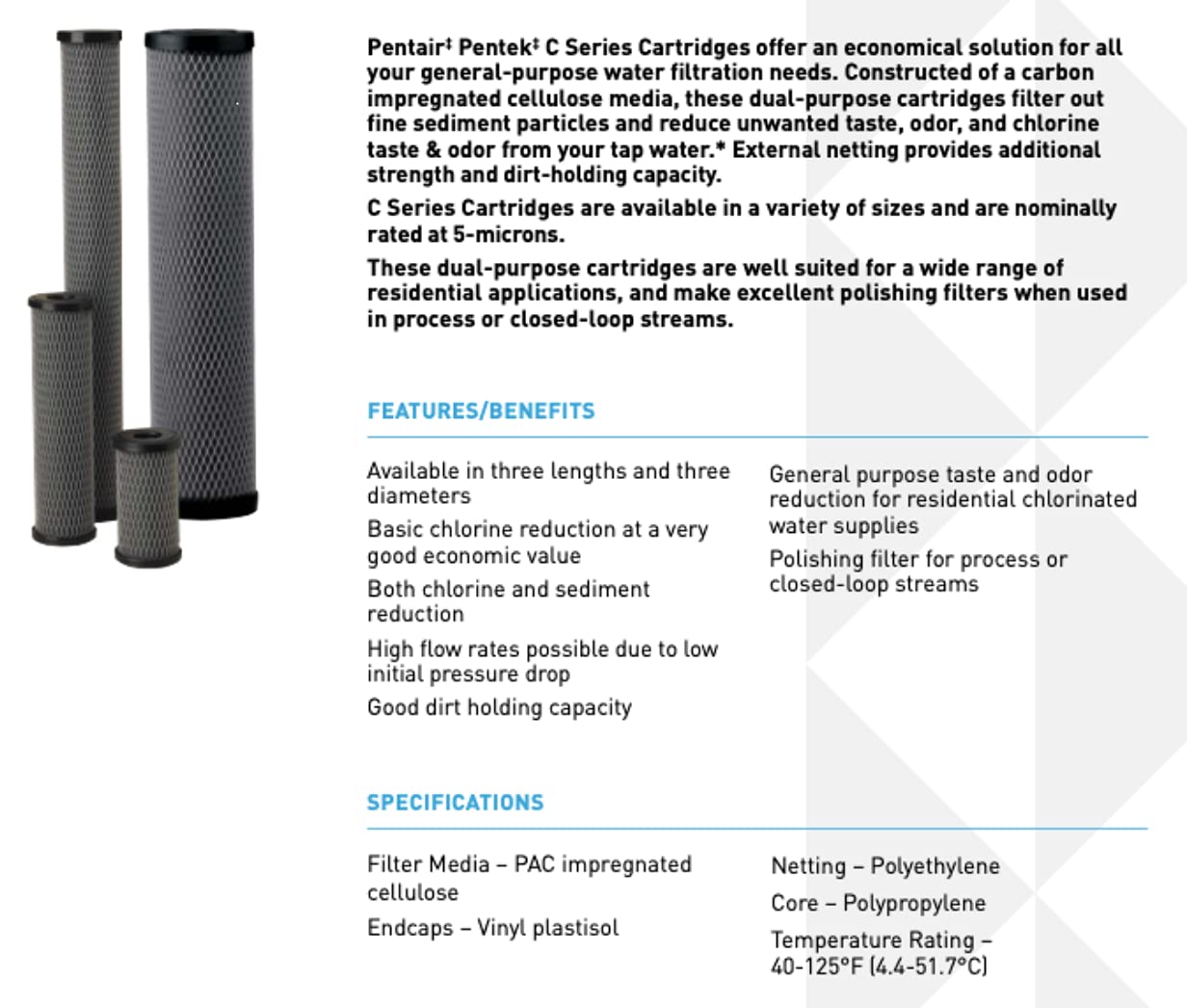 Pentair Pentek C120 Carbon Water Filter, 20Inch, Whole House Dual