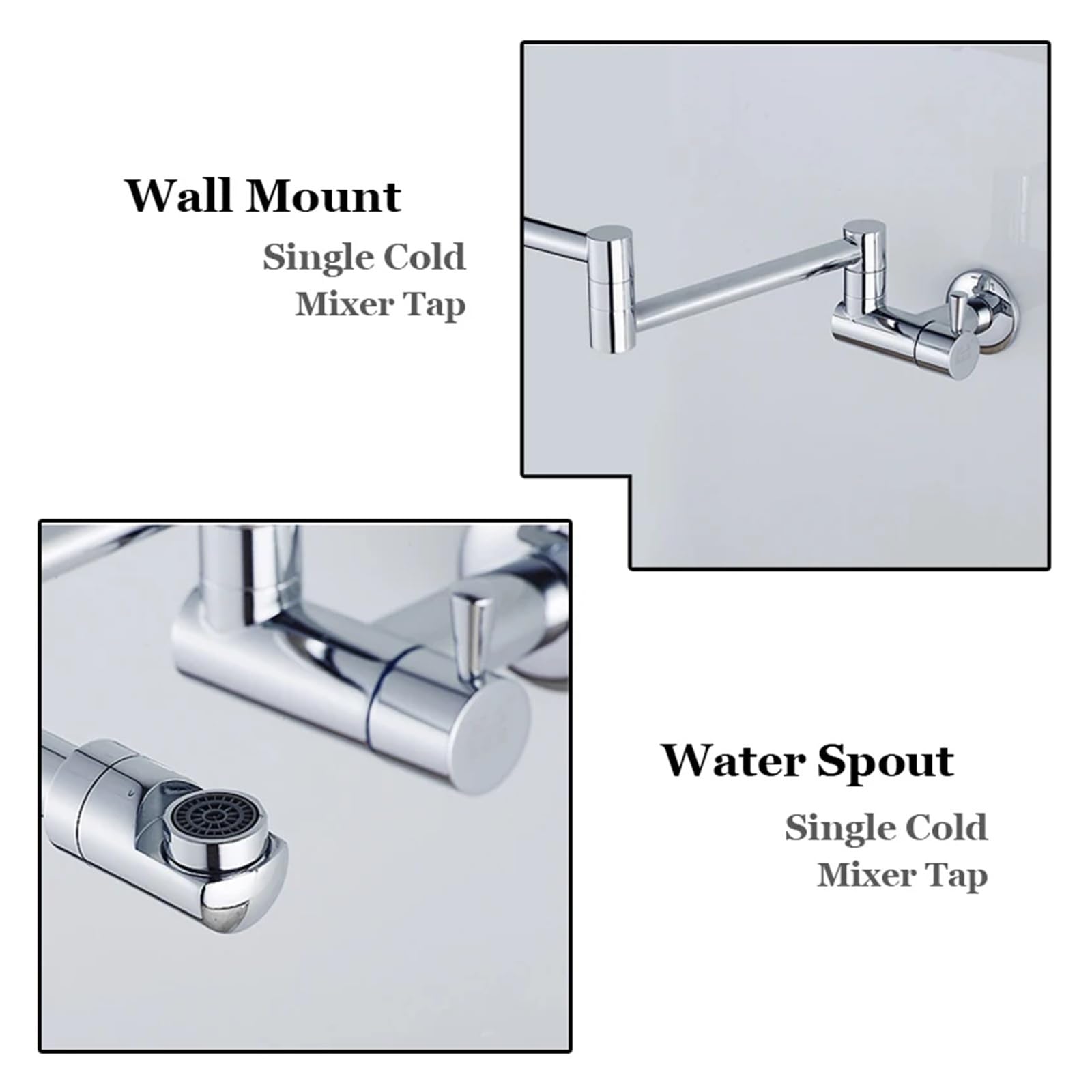 Grifos mezcladores para Fregadero Grifo de Cocina Pared Lavabo baño Agua fría caño Giratorio Plegable tocador latón Ideal renovación (Plata)