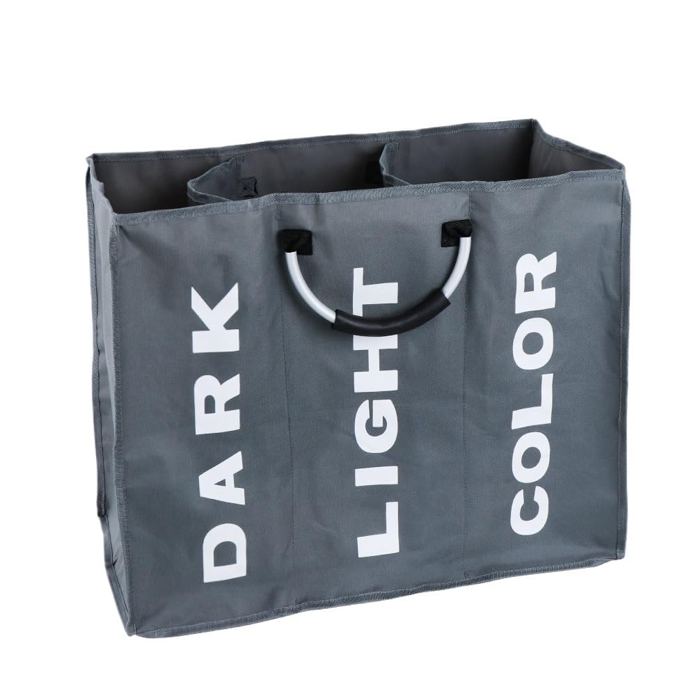 Zusammenklappbarer Wäschekorb, großer Schmutzwäschekorb, Eimer, 3 Abschnitte, Oxford-Stoff, Schmutzwäschesack (Color : Dark grey)