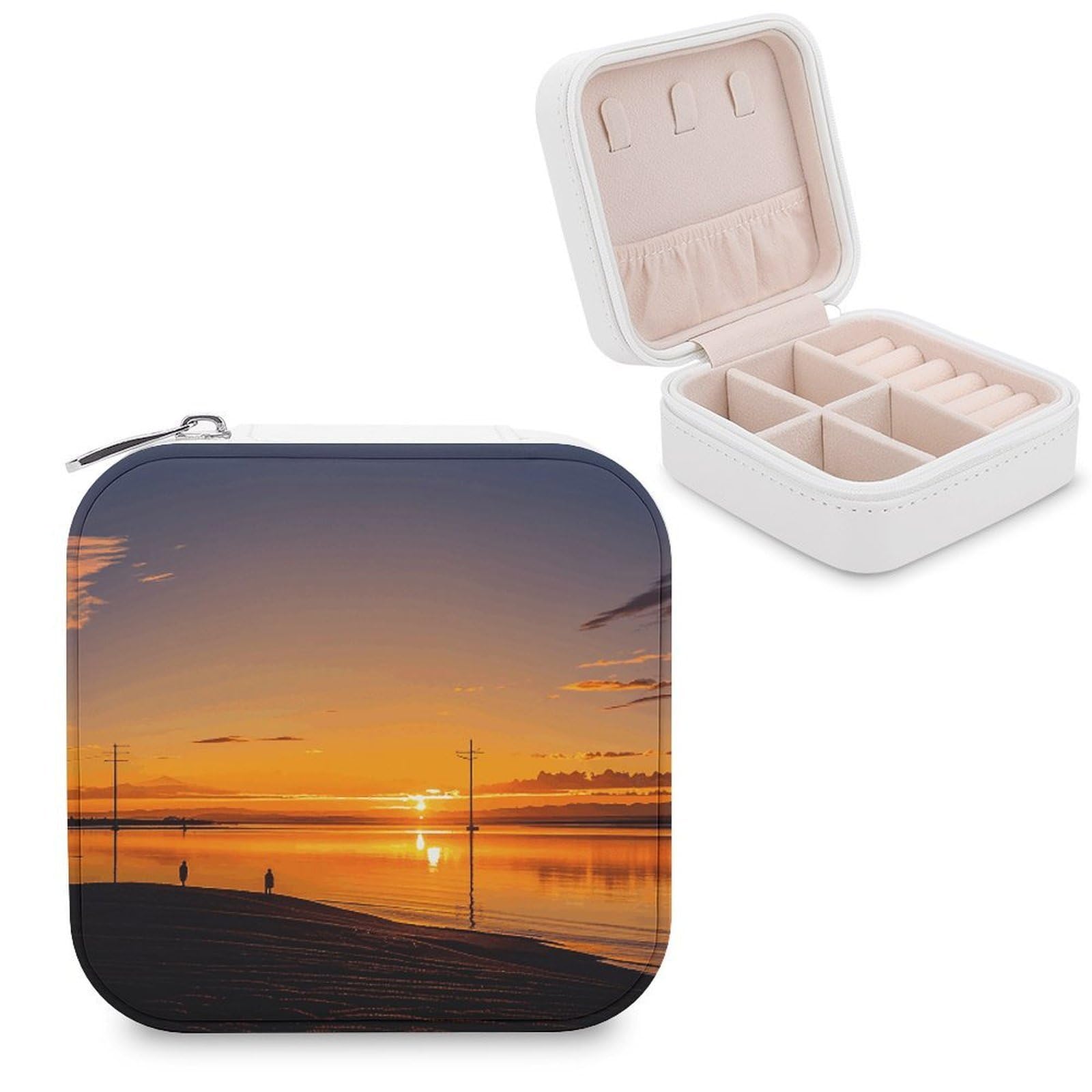 LZQPOEAS Vintage Sunset Stripes Jewelry Box Mini Jewelry Travel Case Trendy Stuff Ring Box Custom PU Leather Jewelry Boxes Portable Jewelry Case Earring Storage Organizer for Girls Women