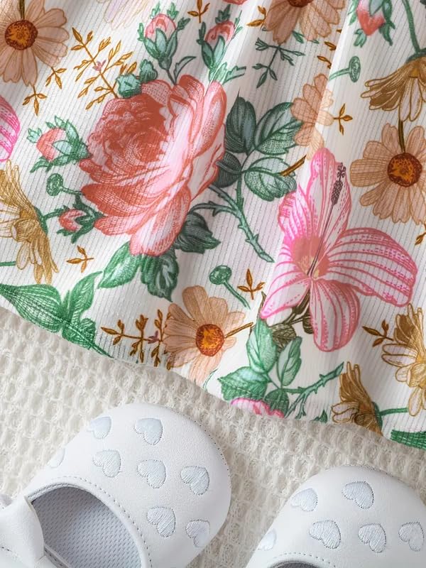 Image of Niren Enterprise Girl's Indian Pitta Floral Printed Full Sleeve Dungaree Style Knee-Length Baby Frock