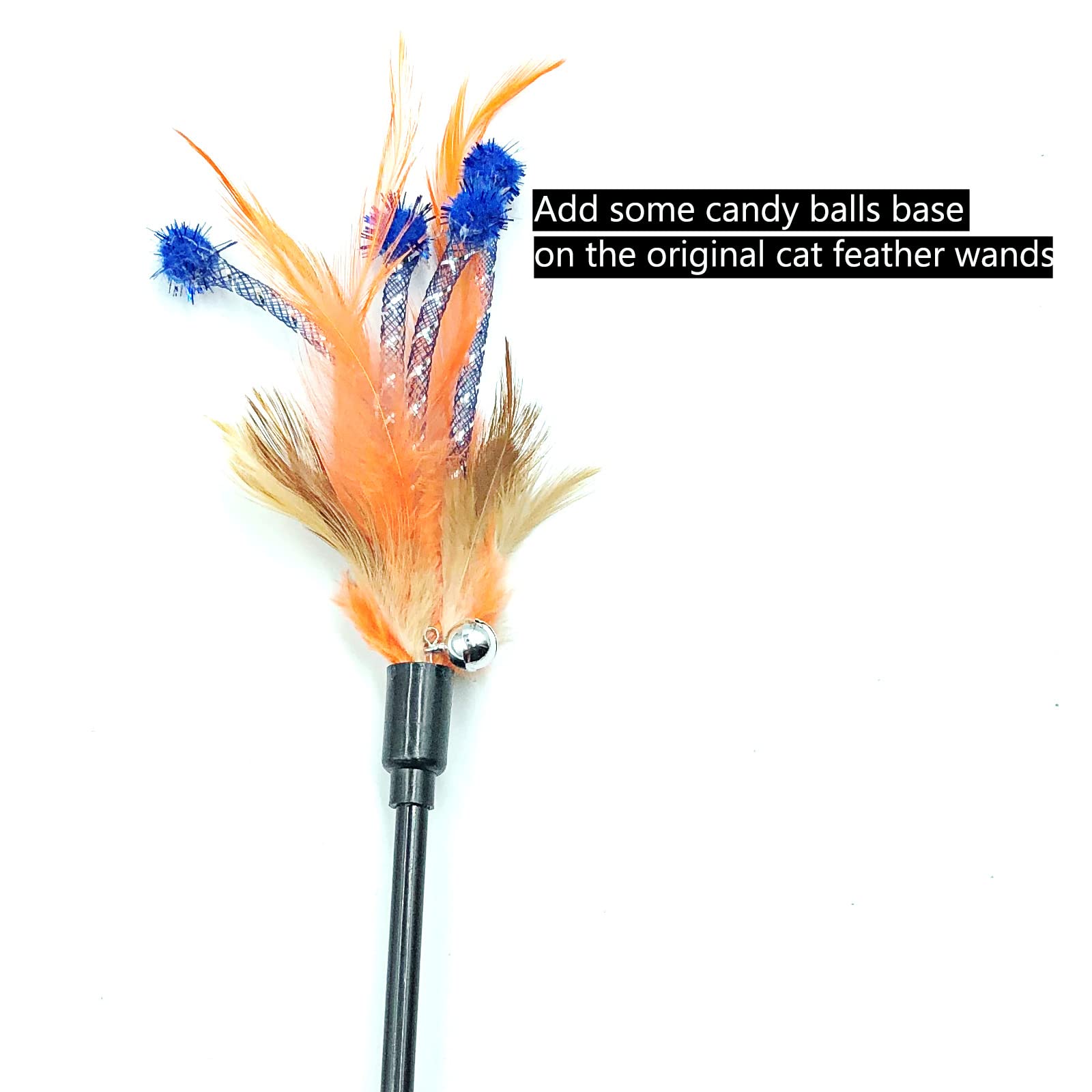 IUHKBH Juguetes de varita para gatos, 4 piezas interactivas para gatos, juguetes de plumas para gatos con plumas y campanas de color variable, varita de 20 pulgadas de largo para gatos y gatitos