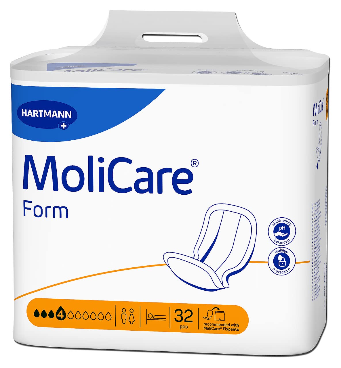 Molicare Forma 4 krople, do lekkiego nietrzymania moczu: wysokie bezpieczeństwo, dodatkowa ochrona przed wyciekiem i dyskrecja dla kobiet i mężczyzn, do stosowania z MoliCare Premium Fixpants, 4 x 32
