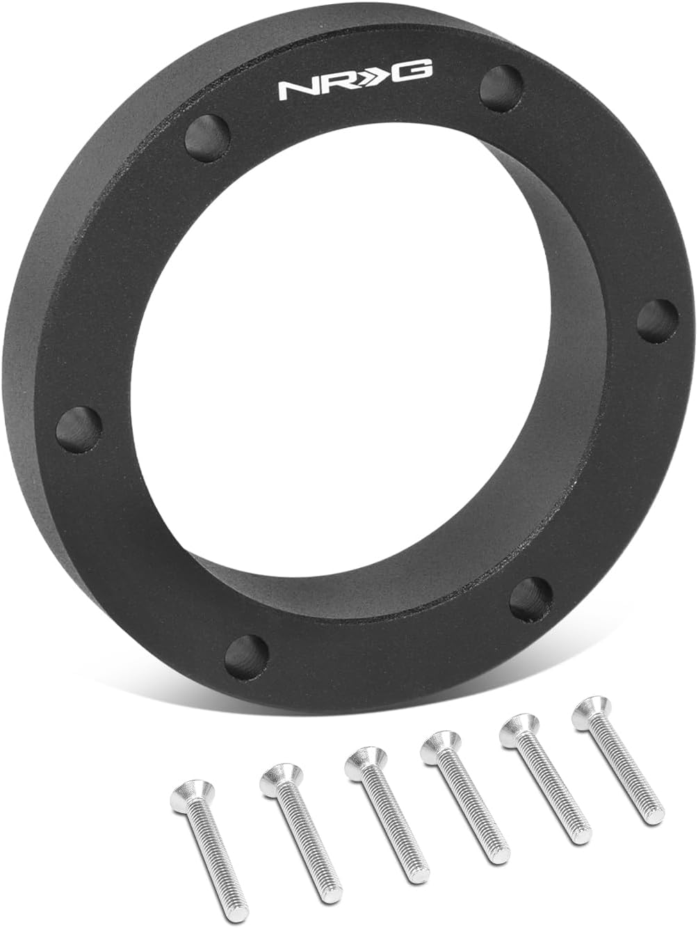 NRG Innovations Steering Wheel Semi-Universal 1/2" Spacer No Threads, 6061 Aluminum Hub Extension Spacer w/Horn Space, 6x70mm Bolt Patterns, Black, NRG-SRK-520BK