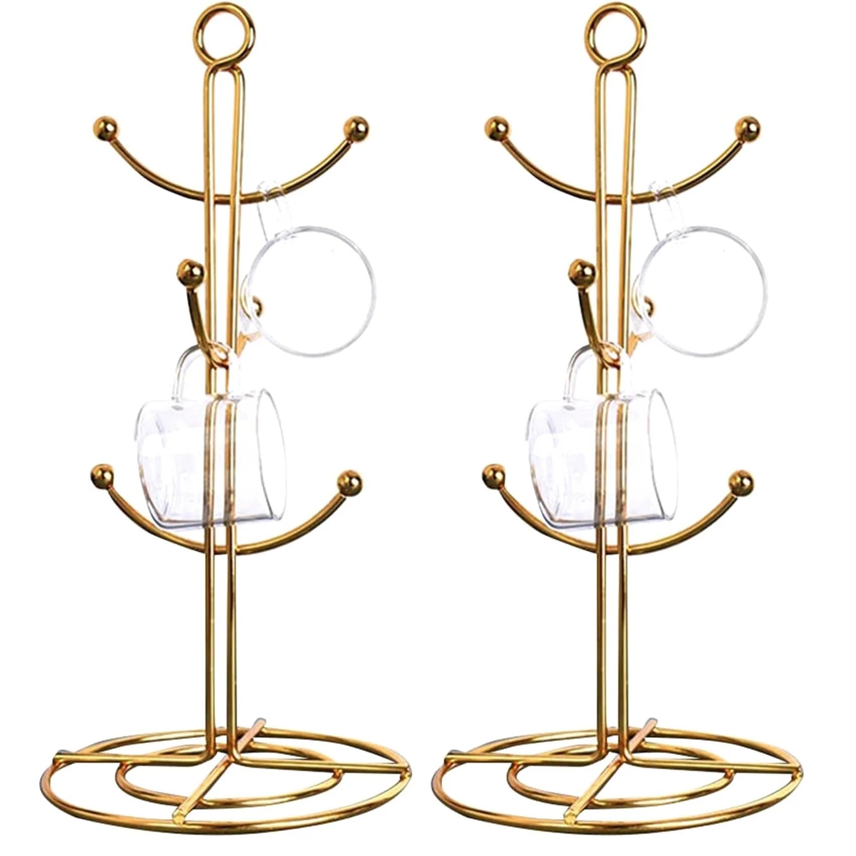 MFWHEFJ Mug Tree Countertop Mug Tree, 6 Hook Coffee Cup Dryer Kitchen Tea Cups Holder Stand,Gold