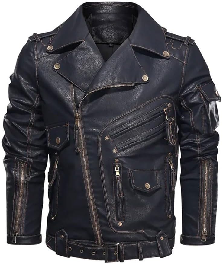 CSCDD 冬冬メンズレザージャケット男性 Pu レザージャケットクールなジッパーポケットレザーコート衣類(3XL)