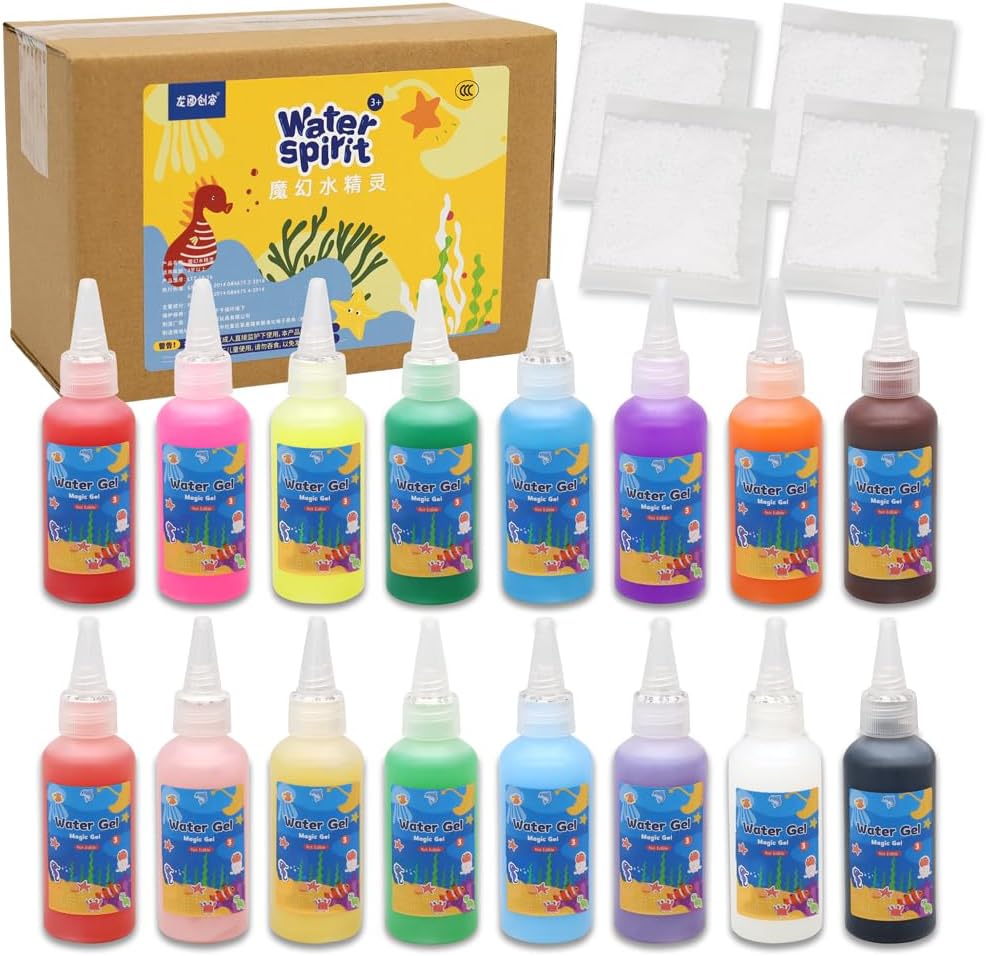 Nikolle Magic Water Elf Powder Refill, Water Gel Kit Refill with 16 Colors (Among Them 6 Sparkling Magic Gel)