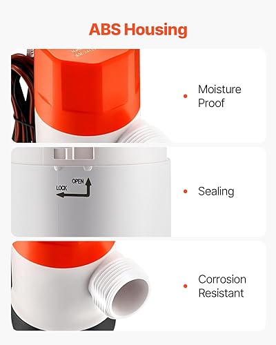 Miniatura 5 de VEVOR Bomba Livewell de 800 GPH para barco, bomba aireadora recta de 12 V con doble entrada, carcasa ABA y cartucho de motor desmontable, bomba de