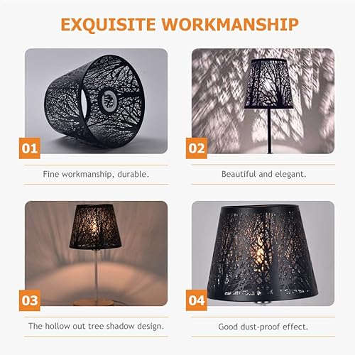 Miniatura 5 de Luxshiny Pantalla de lámpara de metal hueca, sombra de árbol, pantalla de lámpara de tambor para mesa de piso para el hogar (negro)