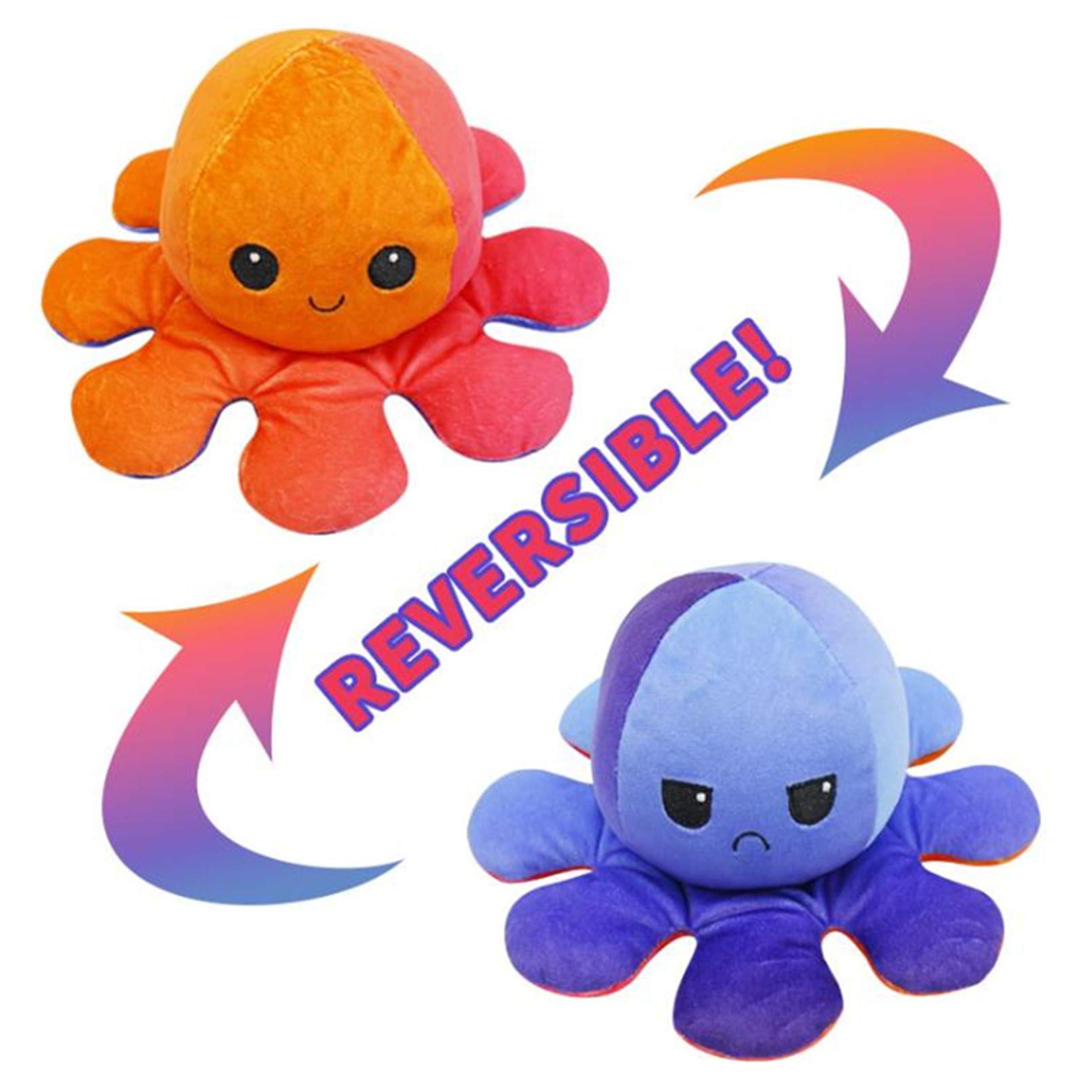 AM ANNA Double-Sided Flip Octopus Doll Soft Reversible Octopus Stuffed Animals Doll Cute Octopus Plush Toys (dazzling blue-orange)