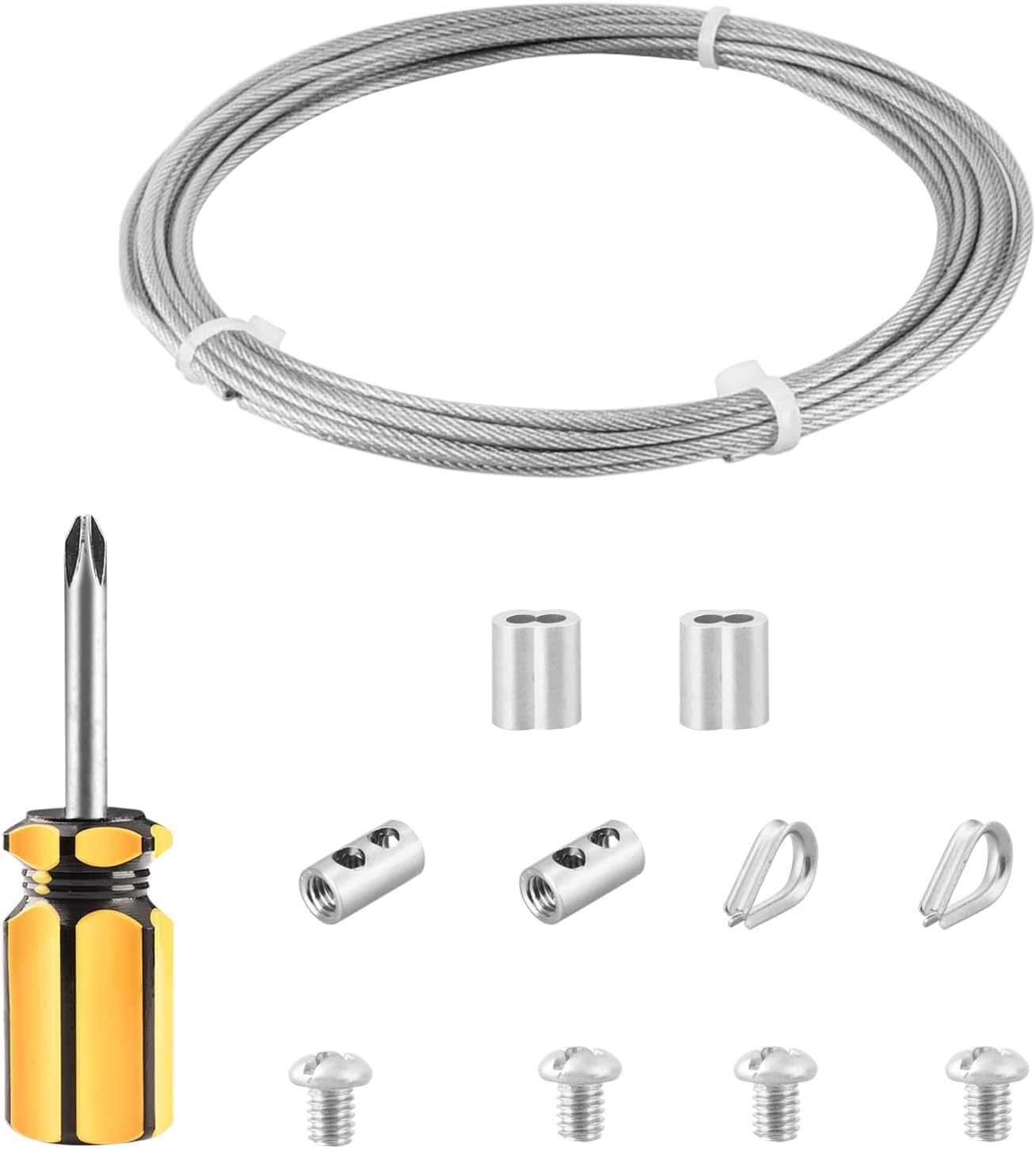 fshihine6M Garden Wire for Climbing Plants, 2mm PVC Coated Stainless Steel Cable with Wire Rope Clips & Thimbles for Fence, Vine Eyes for Climbing Plants, Trellis, Outdoor String Light Hanging
