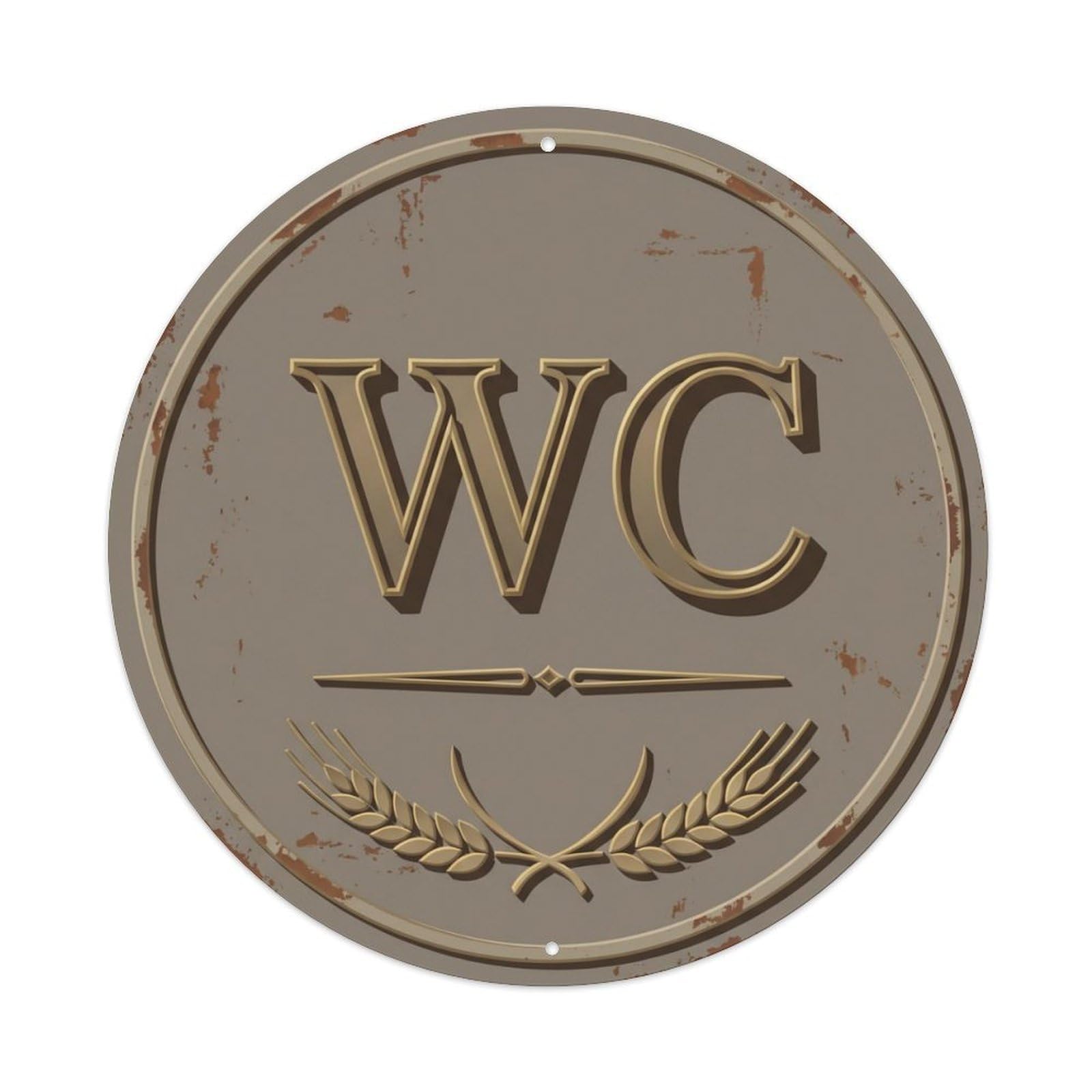 Toilet （WC） Vintage Driftwood Wall Metal Tin Sign Plaque Wall Decor for Cafe, Club Bar, Office, Home Garden Round Metal Poster 8x8Inch