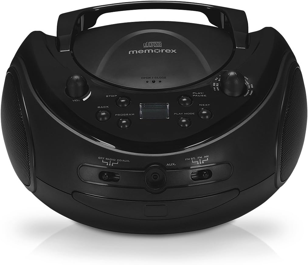 Memorex MP3221 Sport Stereo Portable CD Boombox with AM/FM Radio and Universal Line-in Jack for MP3 Players, Black