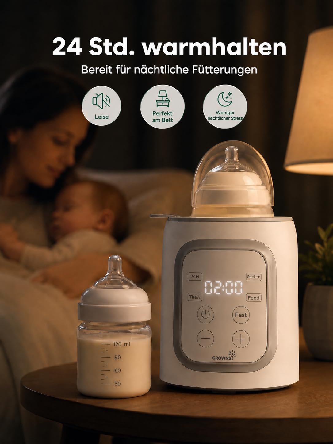 Grownsy Flaschenwärmer Baby, 10-in-1 Fläschchenwärmer für alle Flaschen mit Timer, präziser Temperaturkontrolle und automatischer Abschaltung, multifunktionaler Flaschenwärmer für Muttermilch Grey