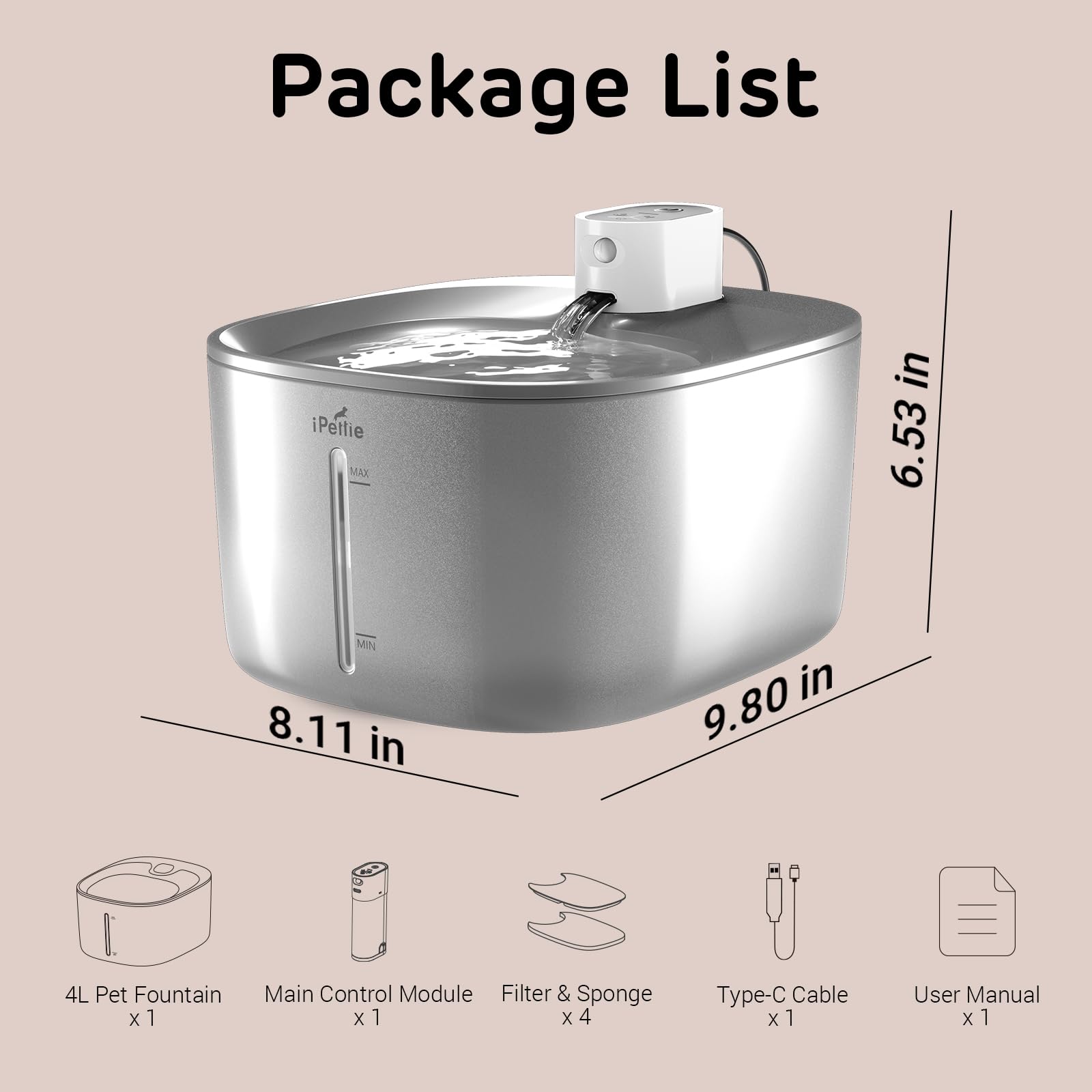 Fuente de agua inalámbrica para gatos con bomba Runway con 4 filtros - Impermeable, batería autocontenida, acero inoxidable, 1.1 Gal/4.35L, sensor de movimiento, filtración de 5 etapas para mascotas 9
