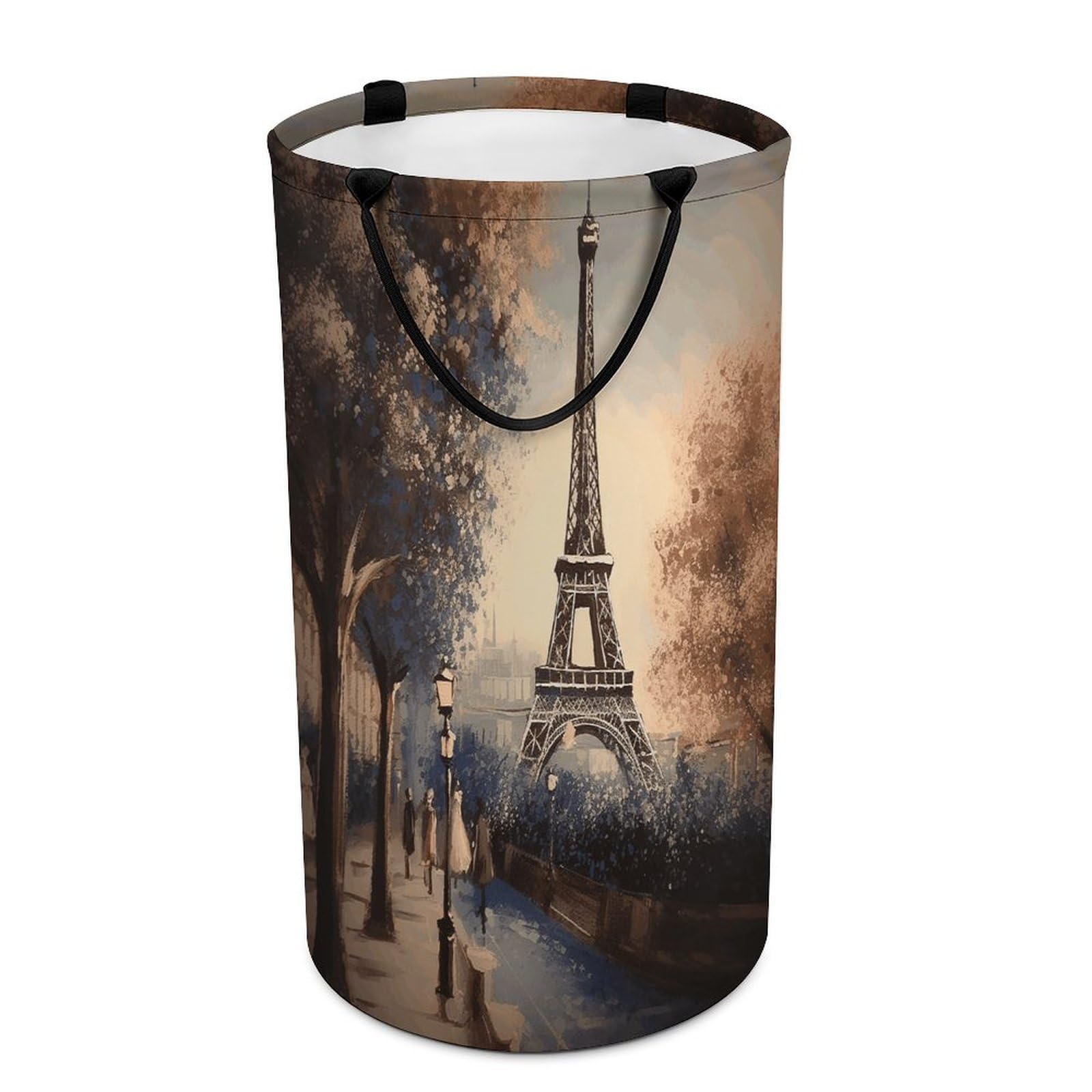 Romantic Paris Eiffel Tower Laundry Basket Large Foldable Laundry Hamper with Handles Freestanding Collapsible Clothes Basket Waterproof Portable Dirty Clothes Hamper for Bathroom 86L