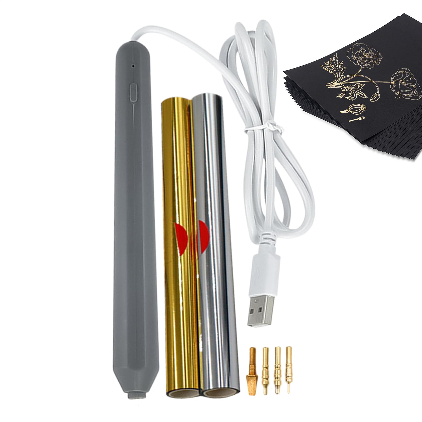 Foil Embossing Nib, with 4 Metal Tips, USB Powered, Hot Foil Transfer Pen for Scrapbooking and Crafts, for Diary Making, Drawing, Card Making, Leather Working, Crafts and