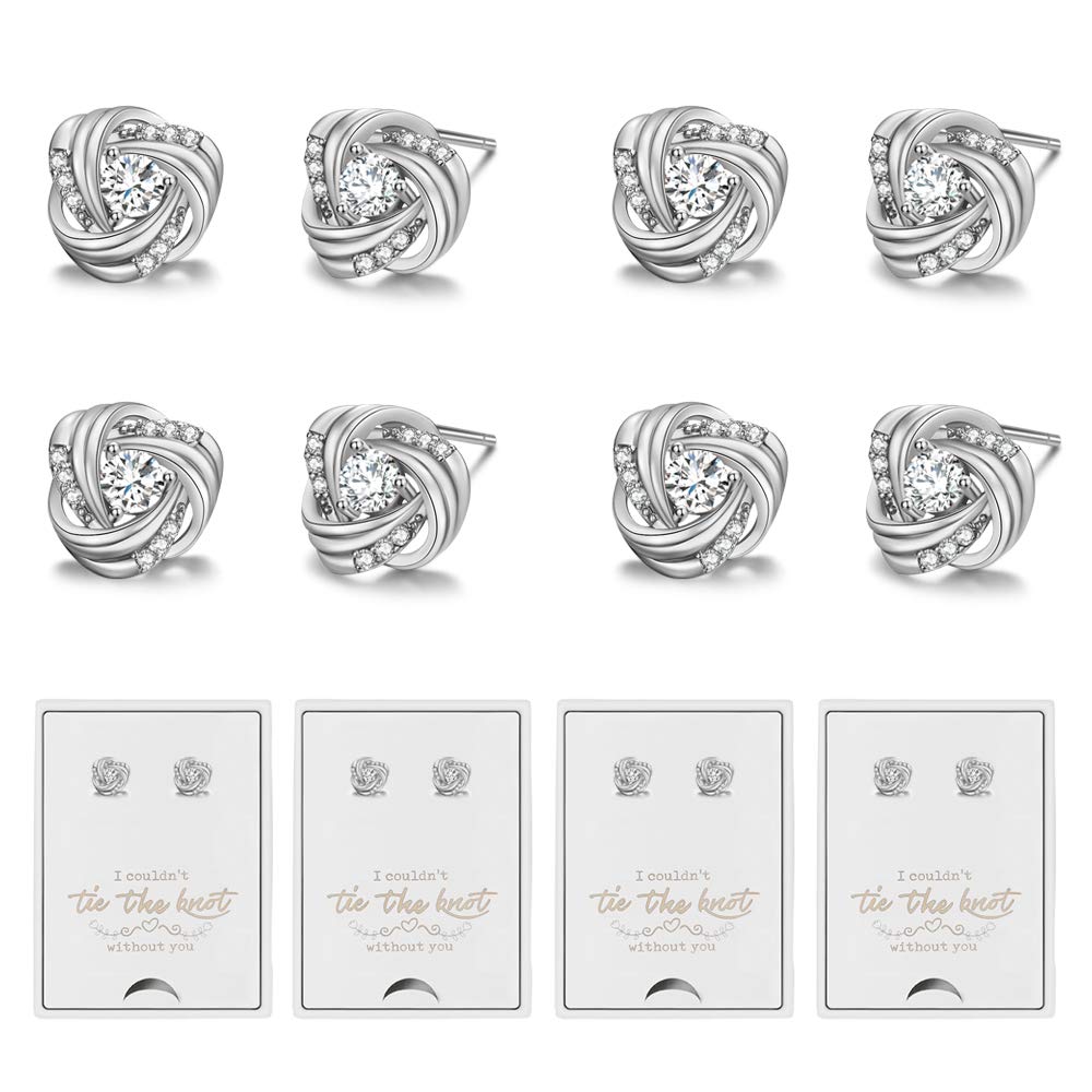 Bridesmaids Gift Set of 6/4 Stud Earrings Rose Gold Knot Bridesmaid Earring for Women I Couldn’t Tie a Knot Without You Wedding Proposal hypoallergenic Jewelry