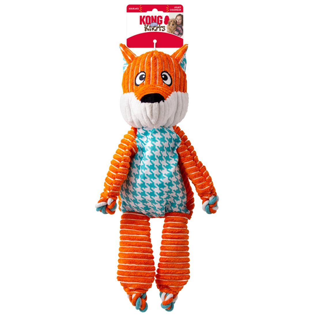 KONG Floppy Knots - Durable No‑Stuffing Squeaky Rope & Plush Dog Toy - for Teething, Playing (Fox, Extra Large)