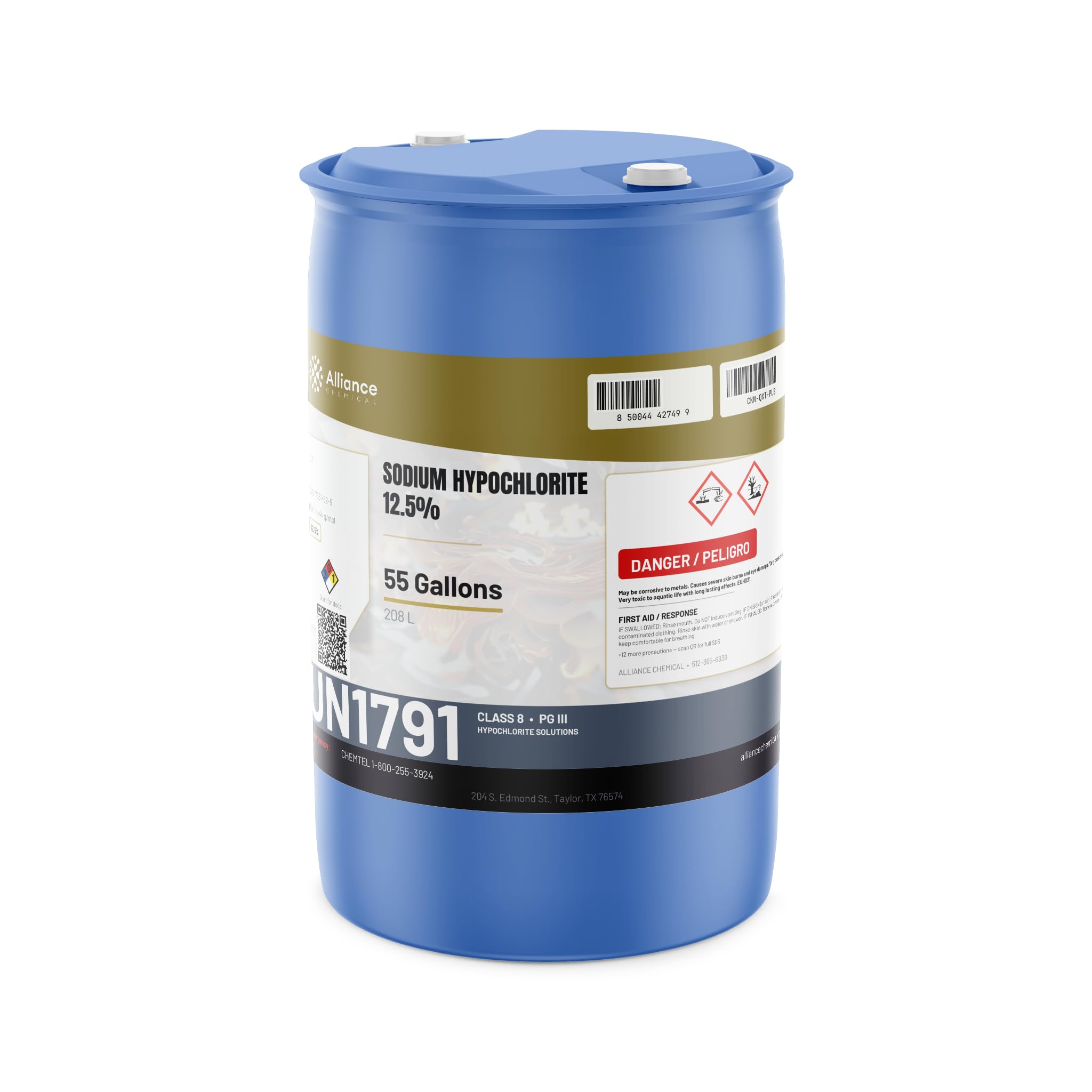 Sodium Hypochlorite Solution 12.5% - 55 Gallon Drum - Sodium Hypo Chloride for Pool Cleaning &amp; Water Treatment - Alliance Chemical